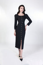 Elegant Black Dress with Beaded Collar