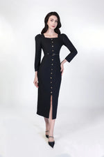 Elegant Black Dress with Beaded Collar