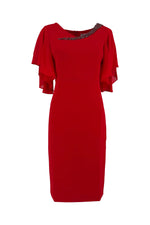 Elegant Red Sheath Dress with Ruffled Sleeves