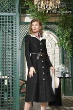 Glamorous Black Sparkle Coat with White Collar and Leopard Print Belt