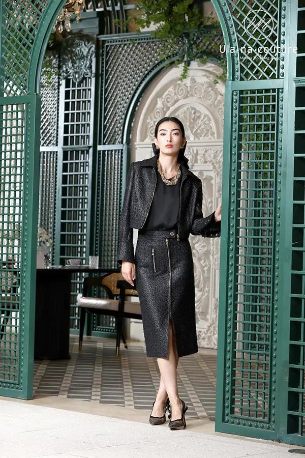 Women's Short Jacket A-Line Skirt Cool Zipper Set ULA