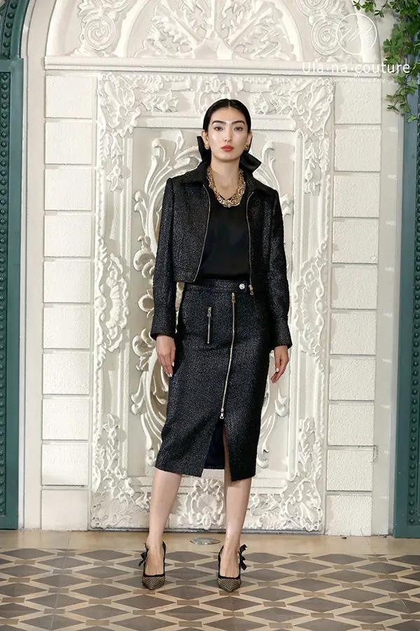 Women's Short Jacket A-Line Skirt Cool Zipper Set ULA