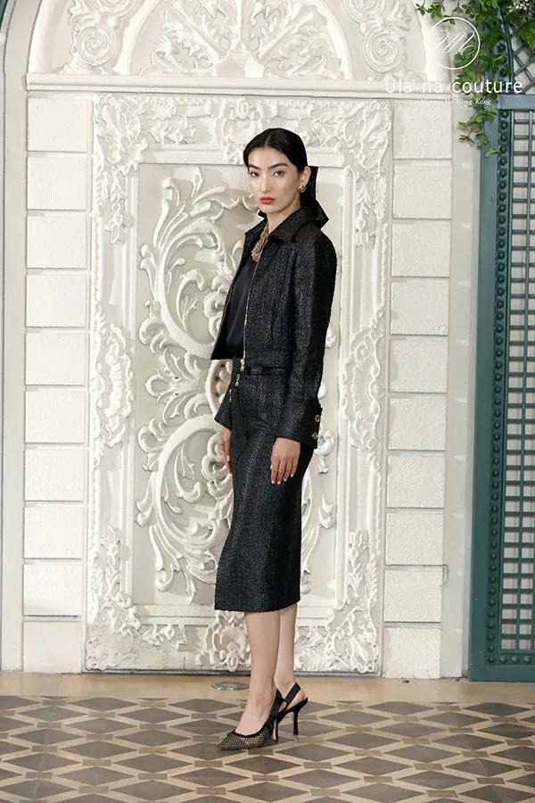 Women's Short Jacket A-Line Skirt Cool Zipper Set ULA