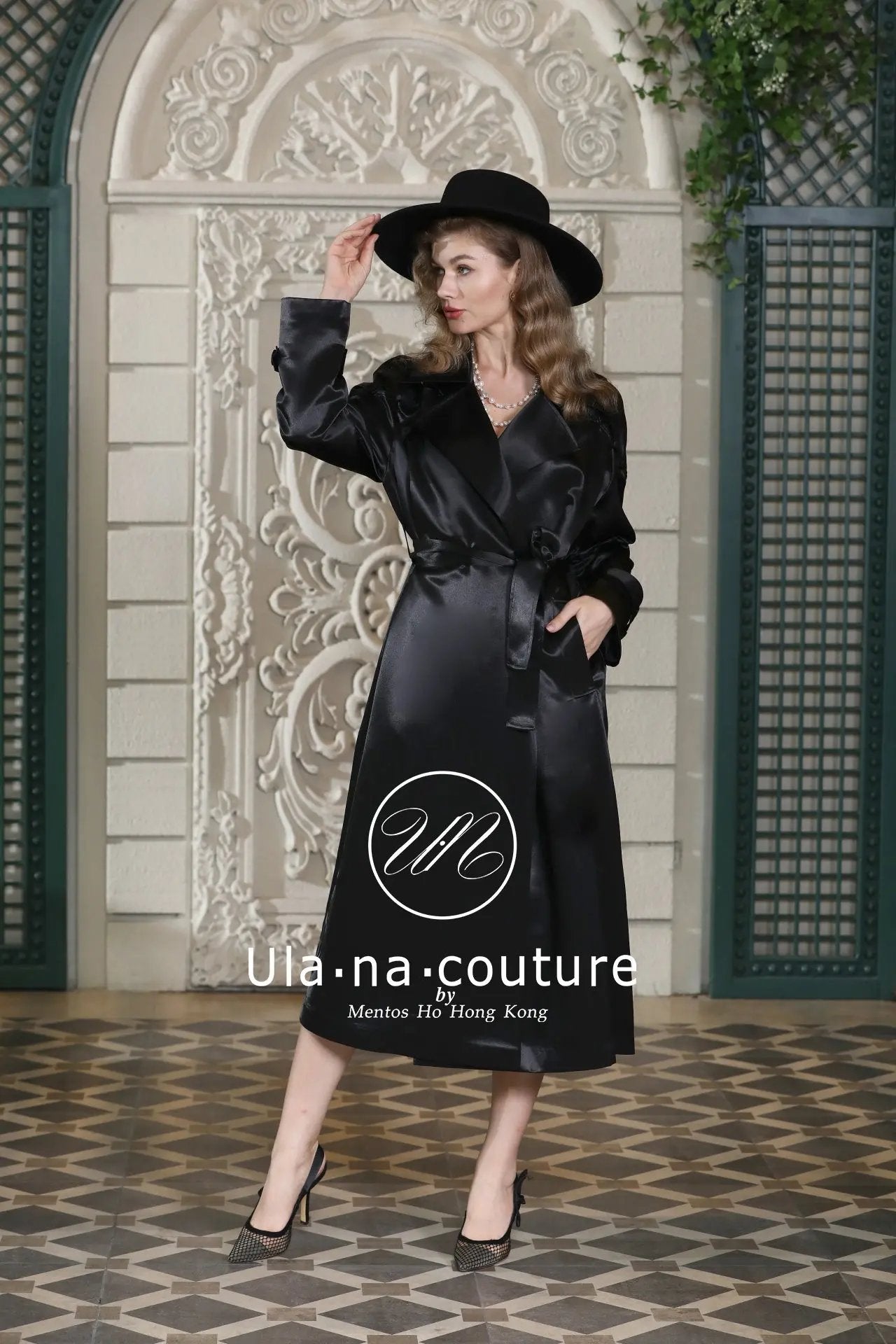 Chic Black Trench Coat with Self-Tie Belt ULA