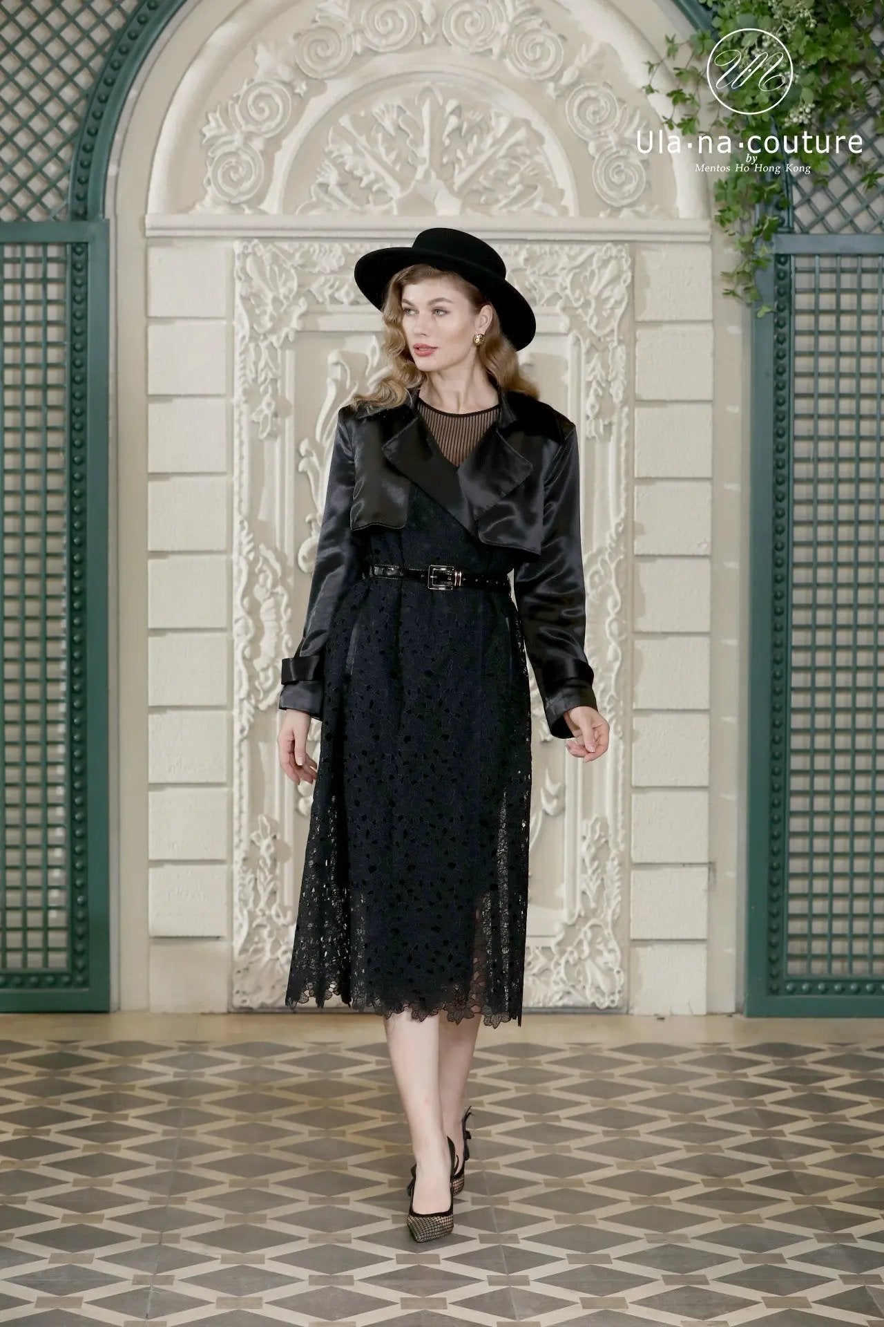 Retro Hepburn style, sophisticated temperament, long black trench coat, women's new 2024 ULA