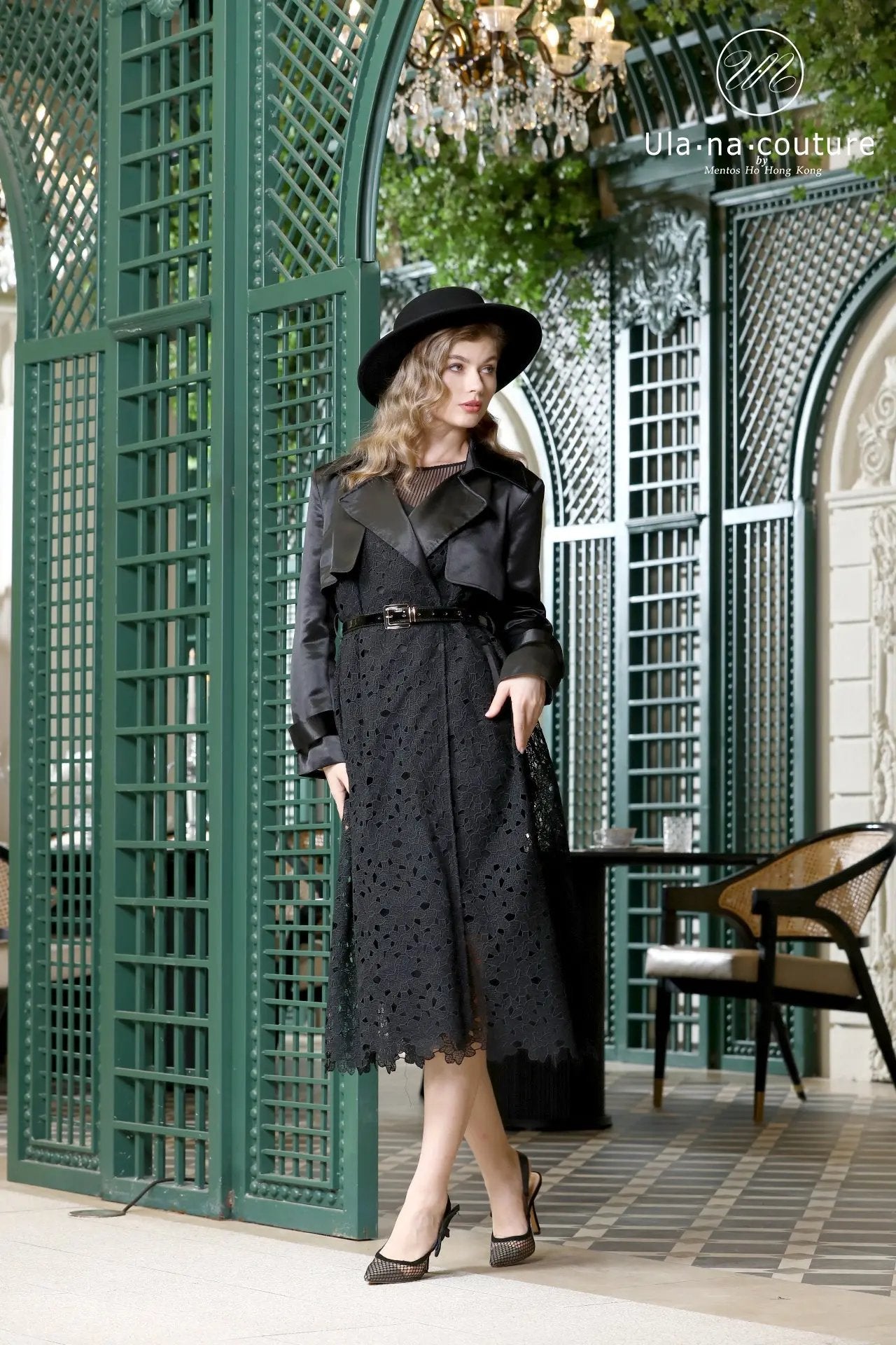 Retro Hepburn style, sophisticated temperament, long black trench coat, women's new 2024 ULA