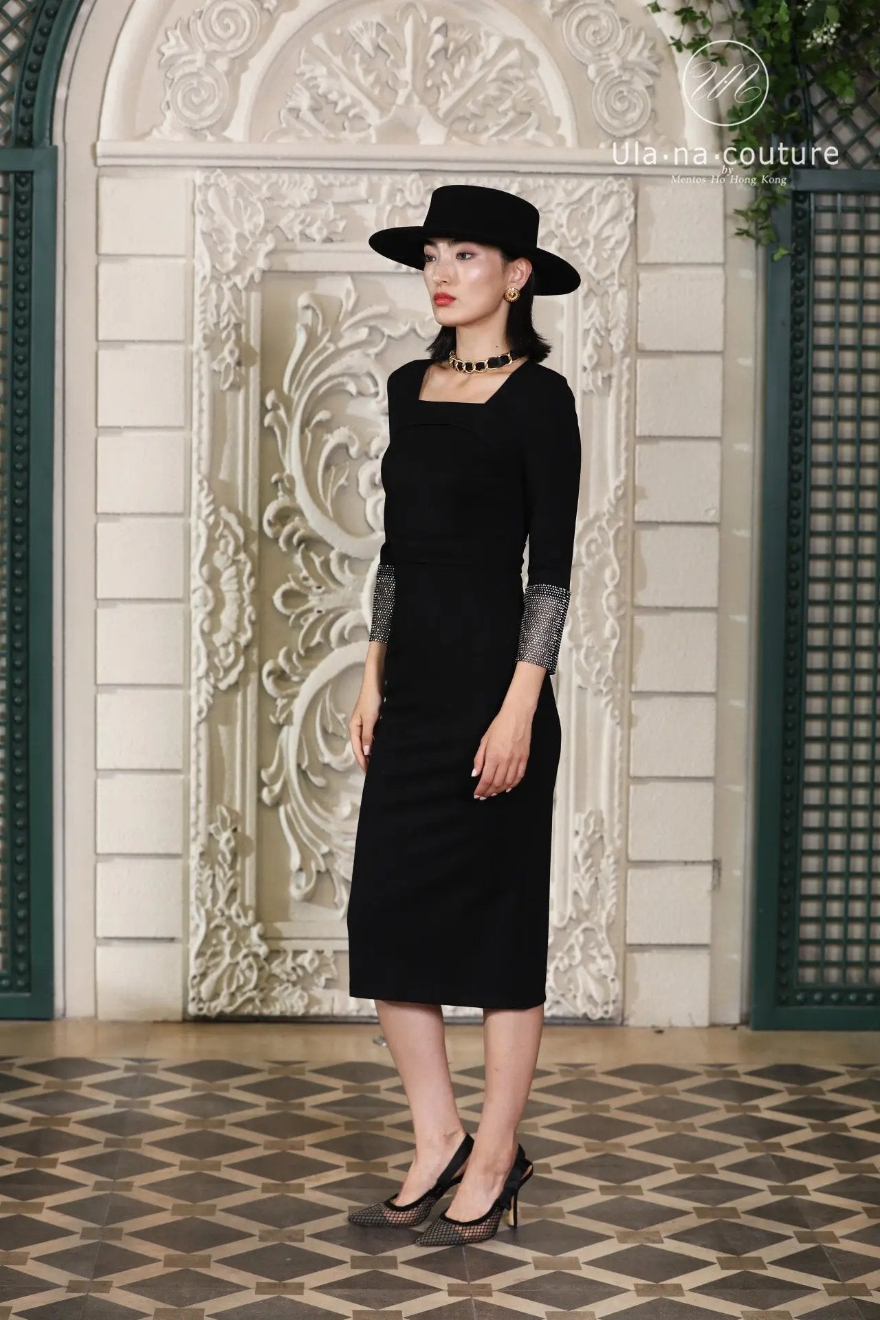 High end exquisite black dress winter 2024 new women's clothing temperament French formal dress long skirt ULA