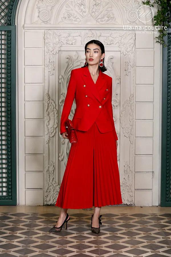 Women's Elegant and Stylish Pleated Wide-Leg Pants Suit ULA