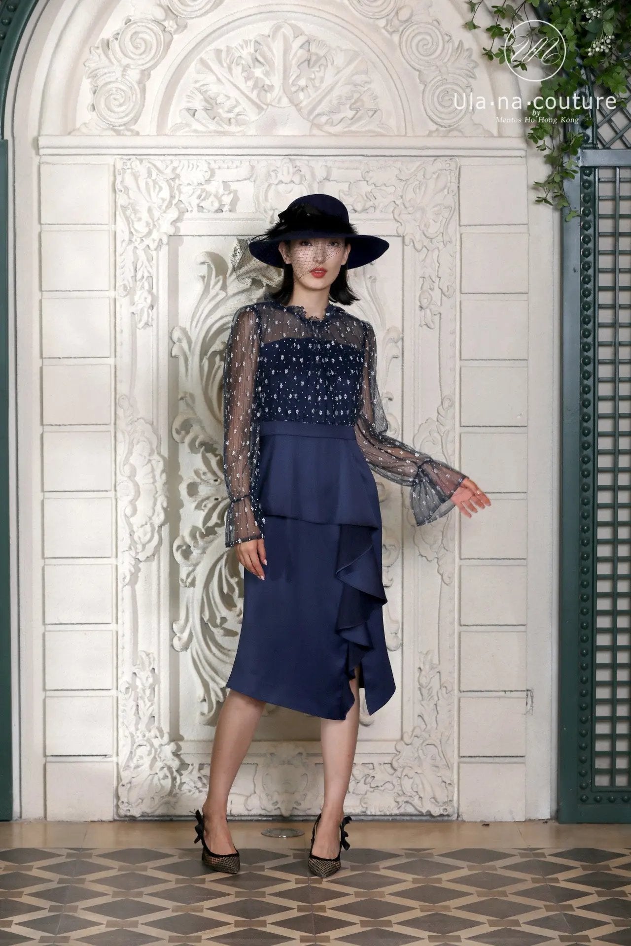 Blue dress, spring and autumn new style, elegant women's clothing, high-end banquet light dress, fishtail wrapped buttocks long skirt ULA