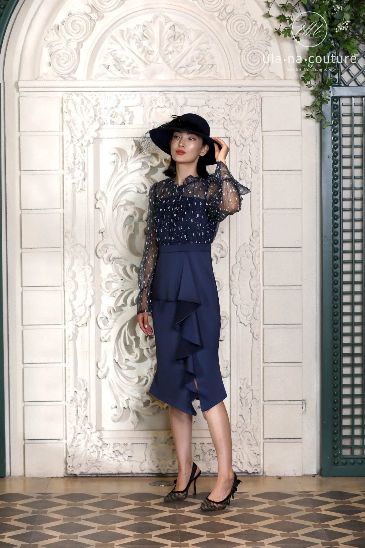 Blue dress, spring and autumn new style, elegant women's clothing, high-end banquet light dress, fishtail wrapped buttocks long skirt ULA