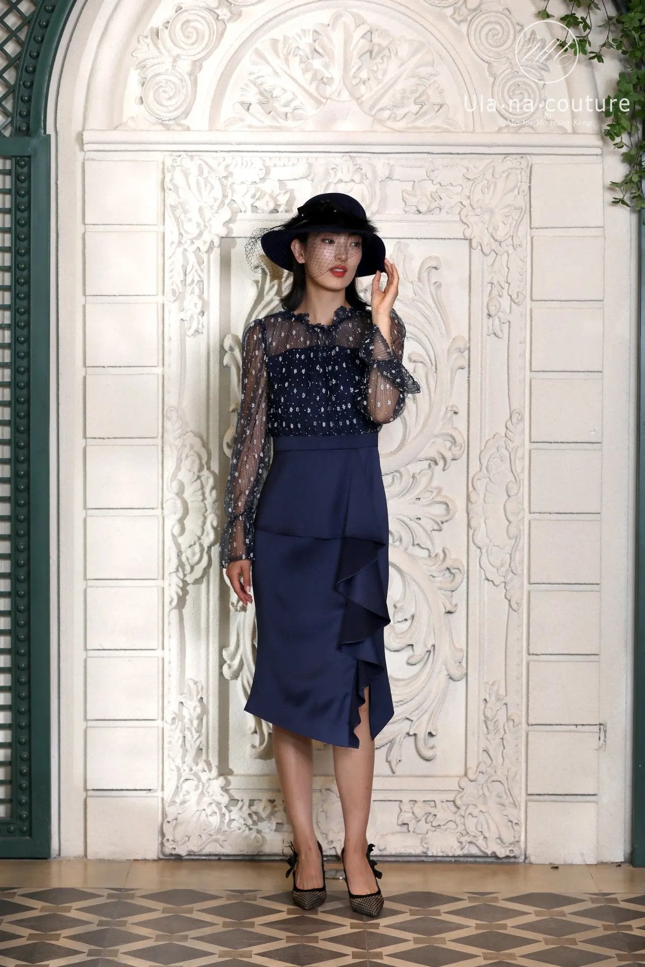 Blue dress, spring and autumn new style, elegant women's clothing, high-end banquet light dress, fishtail wrapped buttocks long skirt ULA