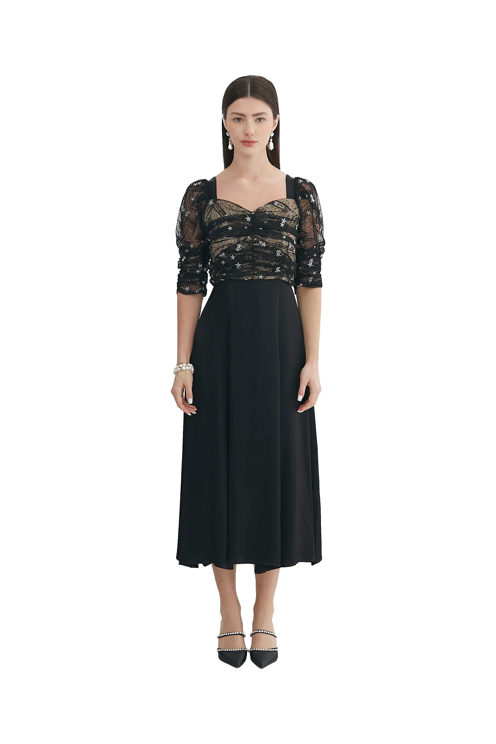 Glamorous Black Lace and Satin Dress ULA