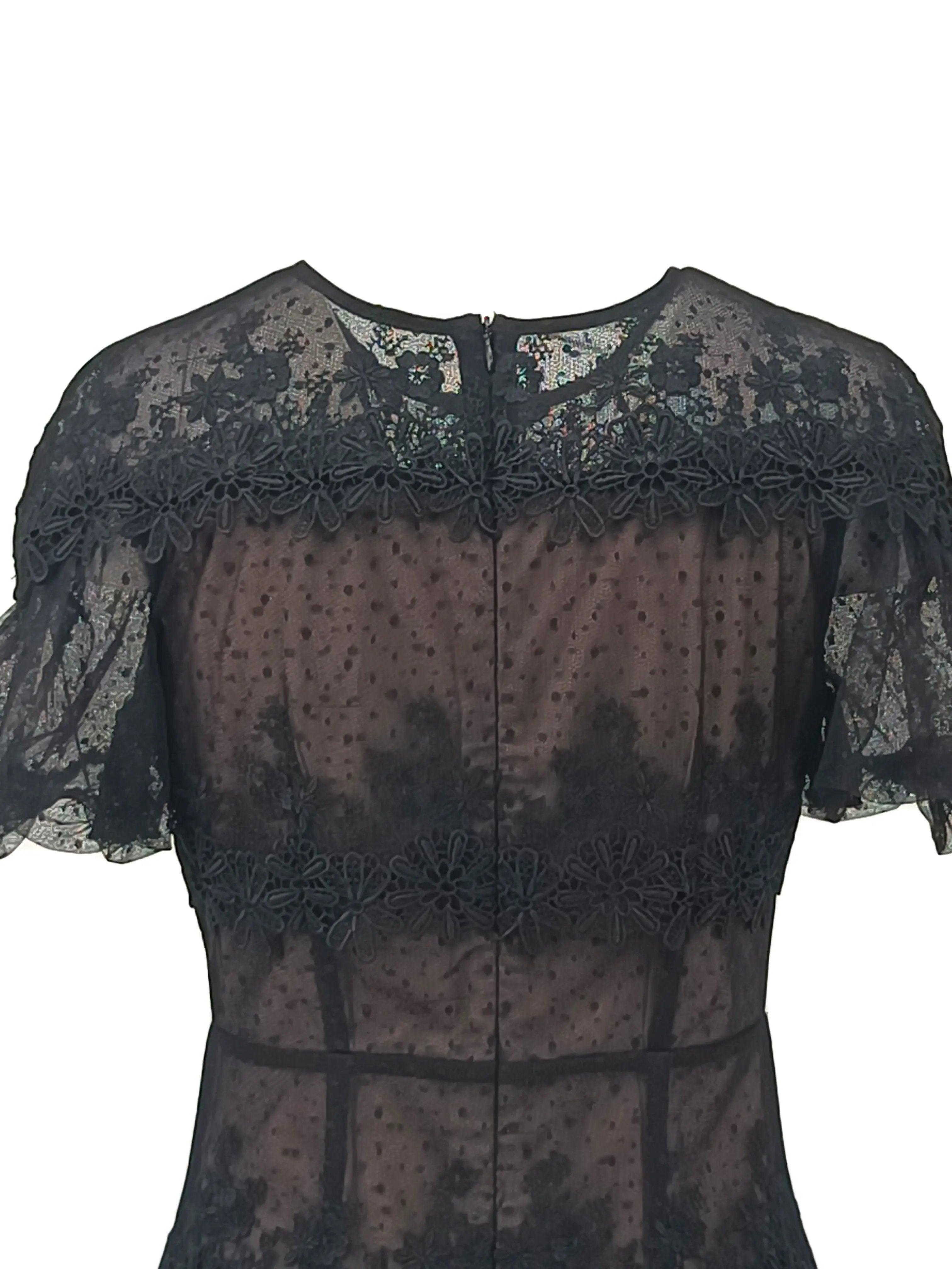 Large size women's summer short sleeved design with a waist cinching temperament, lace long dress for chubby girl, slim and retro dress ULA