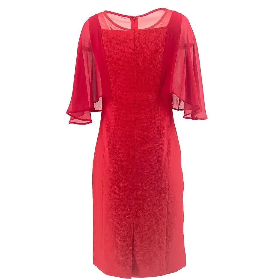 Glamorous Red Cocktail Dress with Cape - like Sleeves ULA