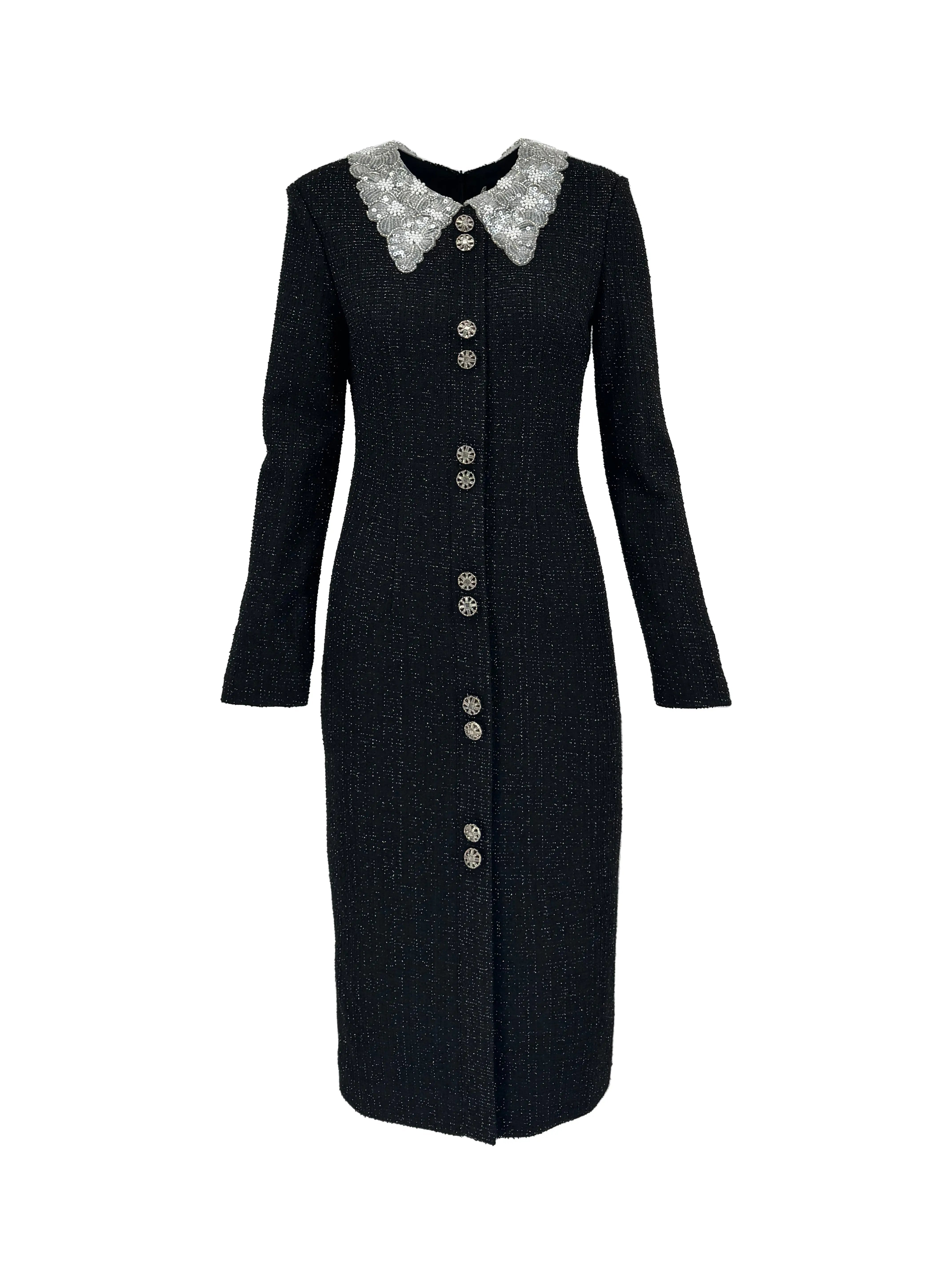 Sequined Long Dress with Collared Detail ULA