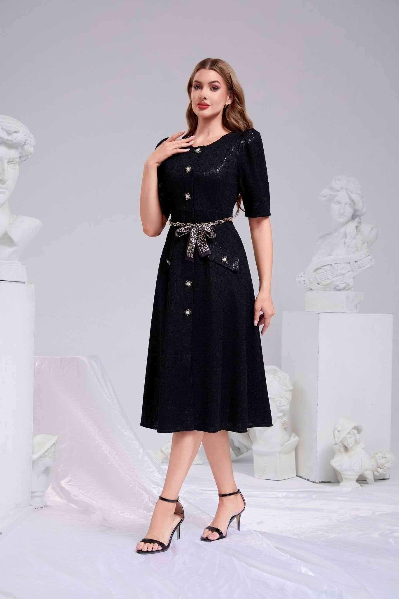 Black Sequin Lace A-Line