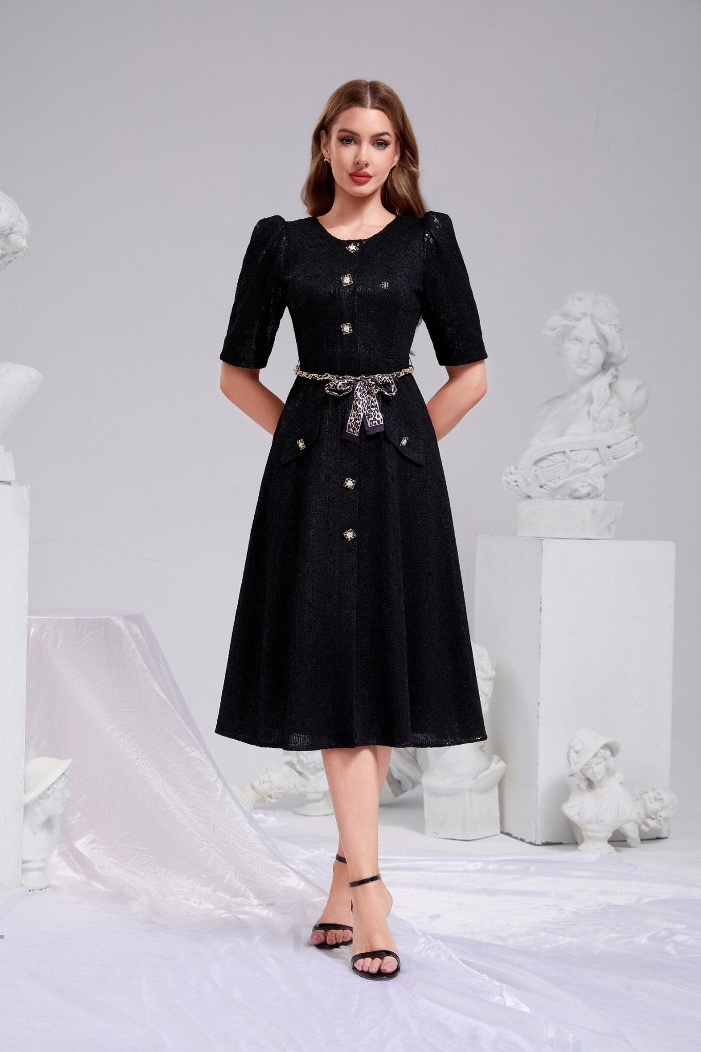 Black Sequin Lace A-Line