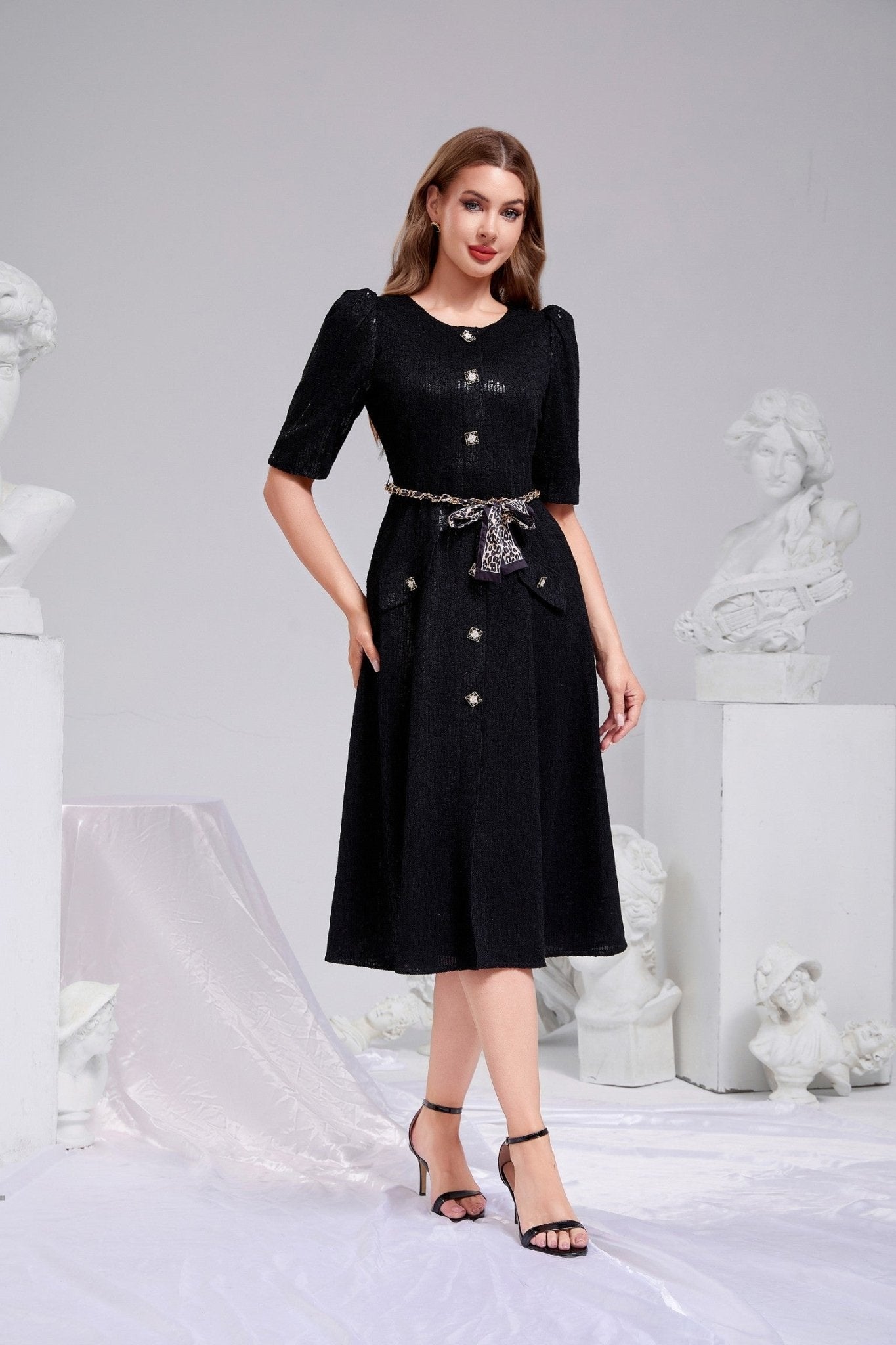 Black Sequin Lace A-Line