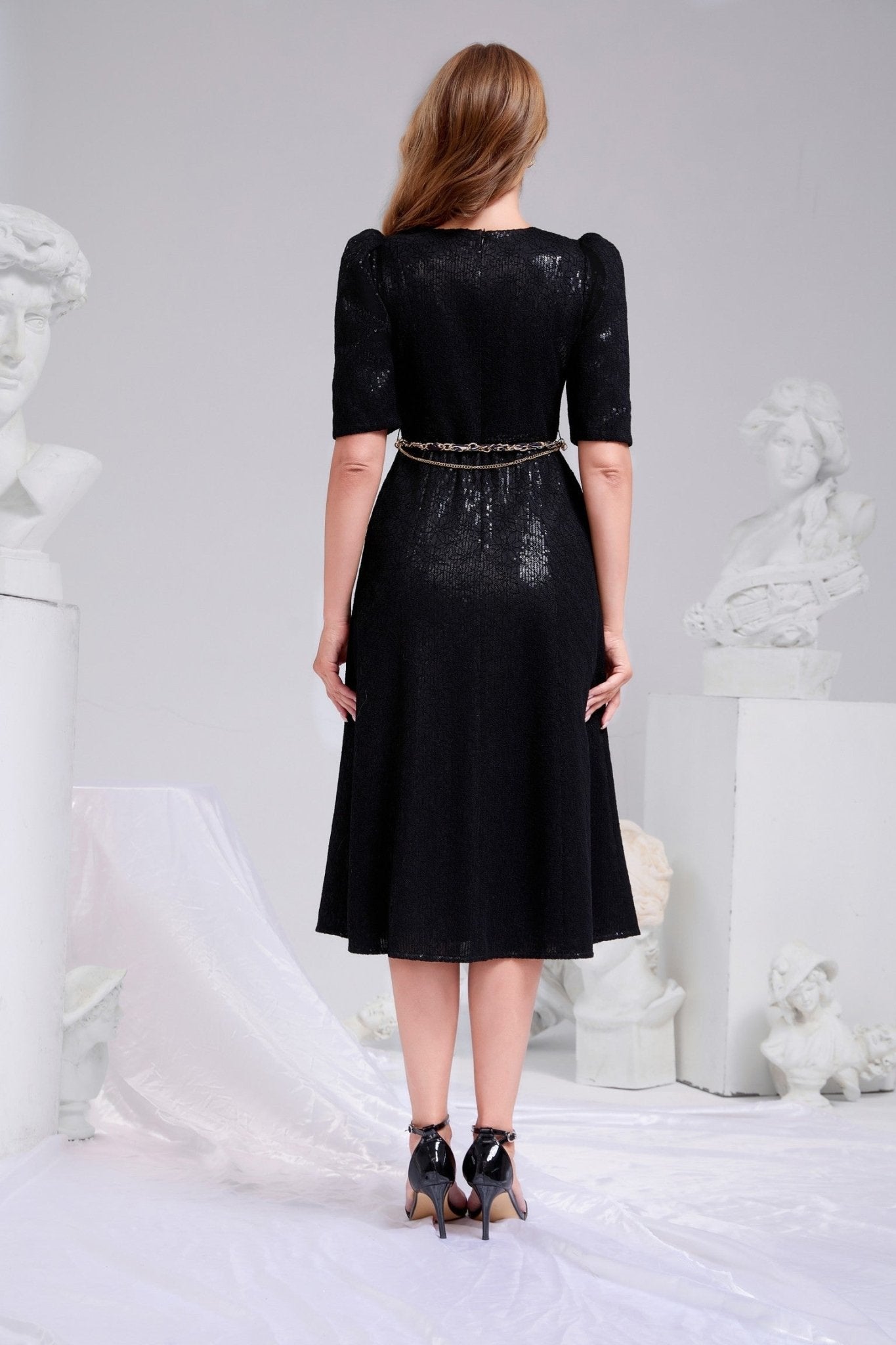 Black Sequin Lace A-Line