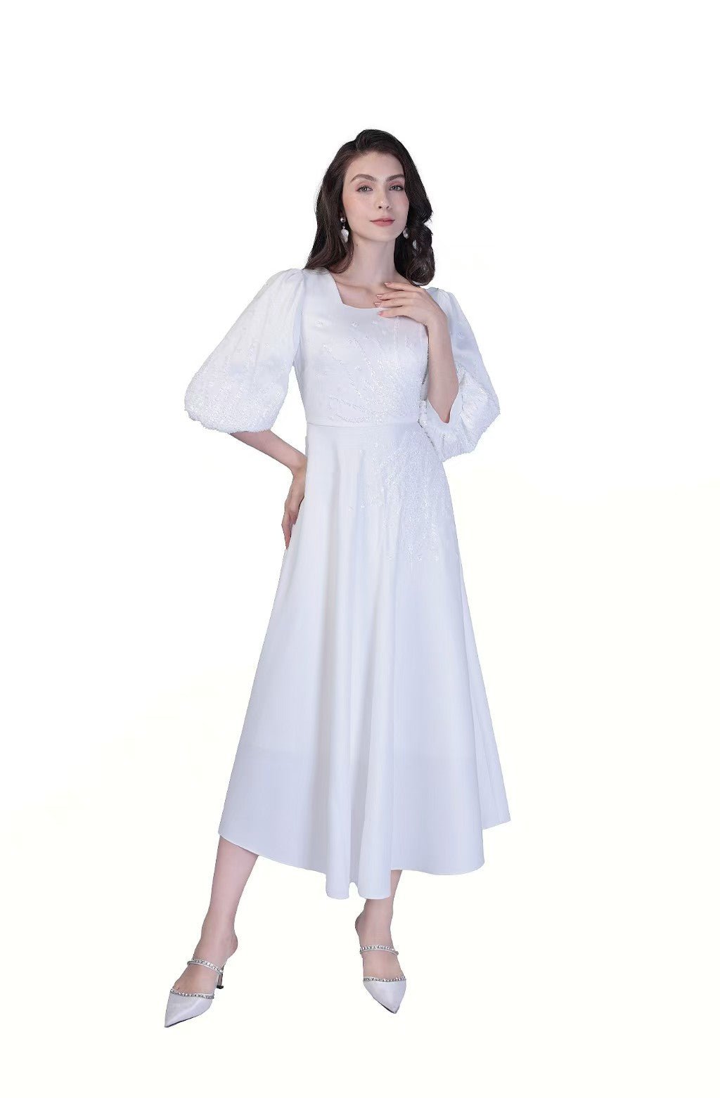 Seraphina Ivory Embroidered Midi Dress | Luxury Occasion Wear