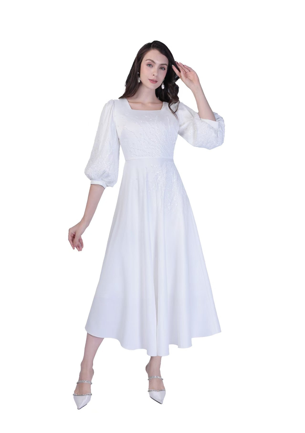 Seraphina Ivory Embroidered Midi Dress | Luxury Occasion Wear