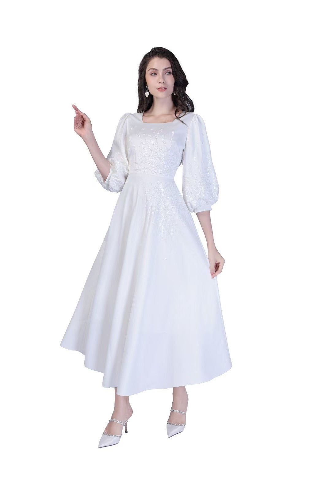 Seraphina Ivory Embroidered Midi Dress | Luxury Occasion Wear