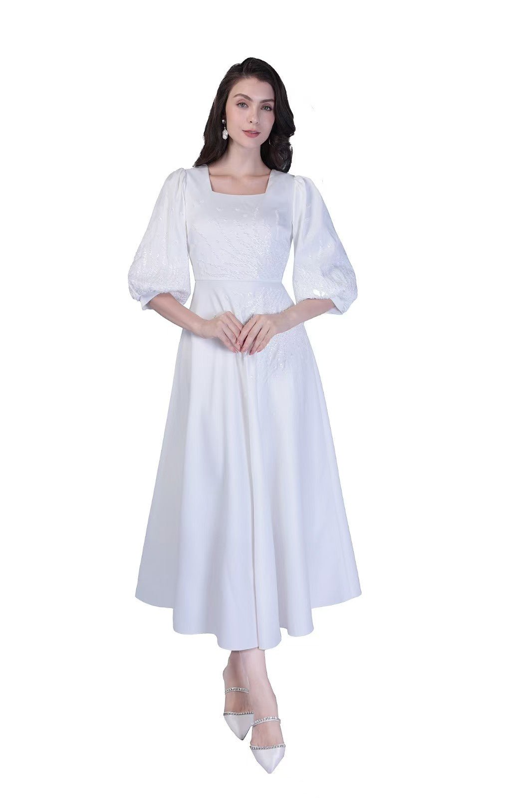 Seraphina Ivory Embroidered Midi Dress | Luxury Occasion Wear