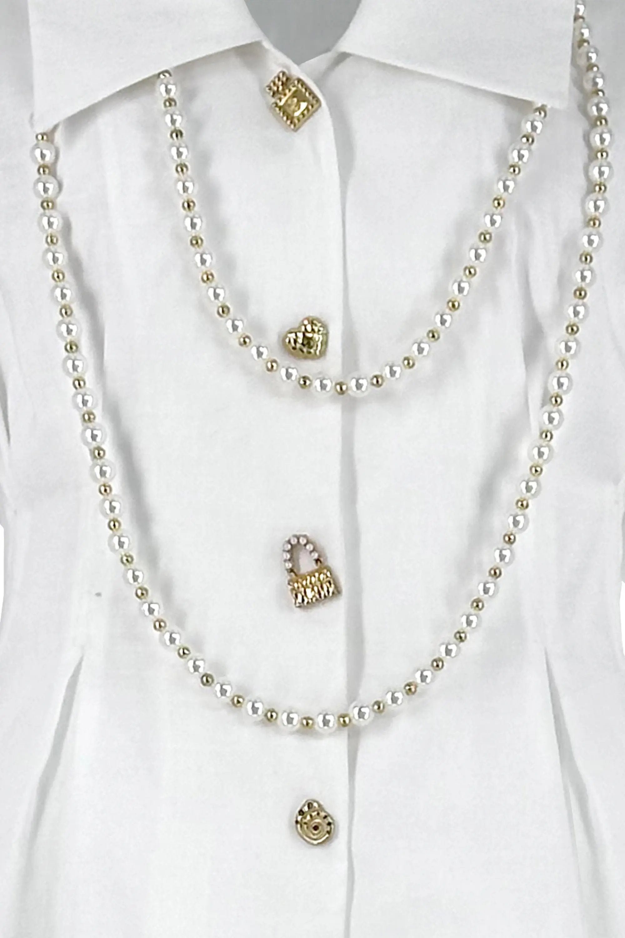 Women’s Summer High Greative Button with Exquisite Pearl Chain Ruffled Sleeve Shirt ULA