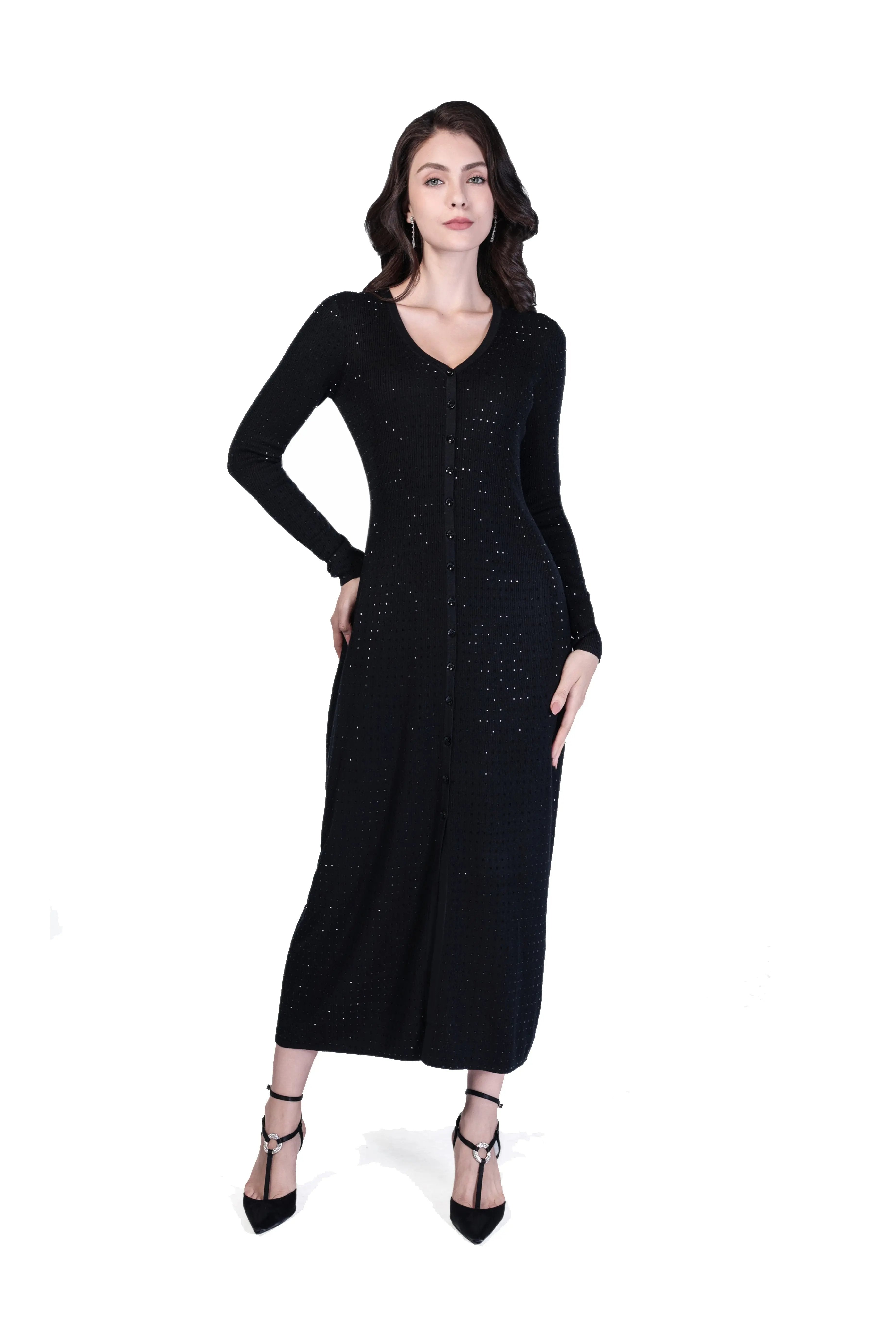 Elegant Black Sparkle Knit Dress ULA