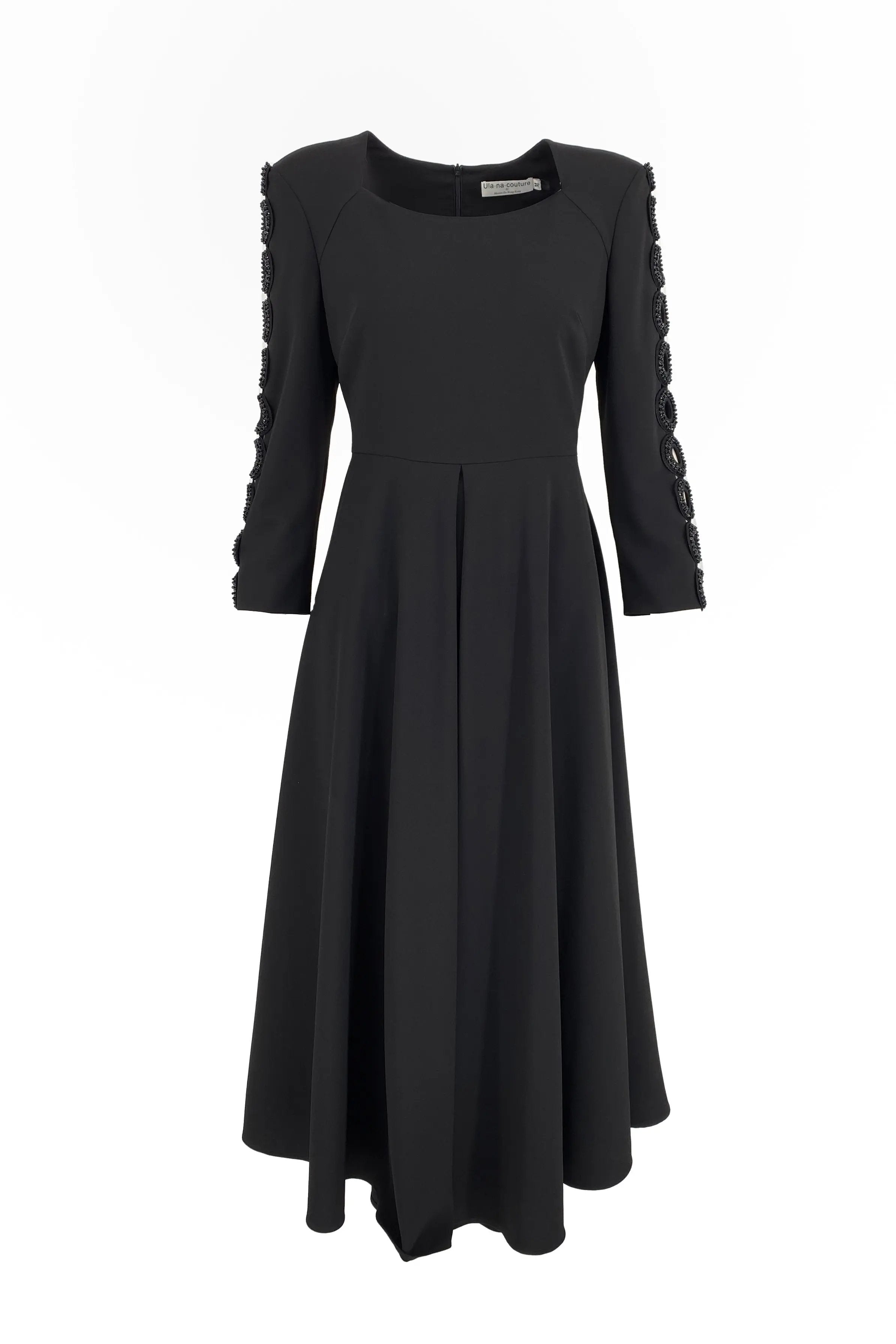Elegant Black Pleated Skirt with Scalloped Hem ULA