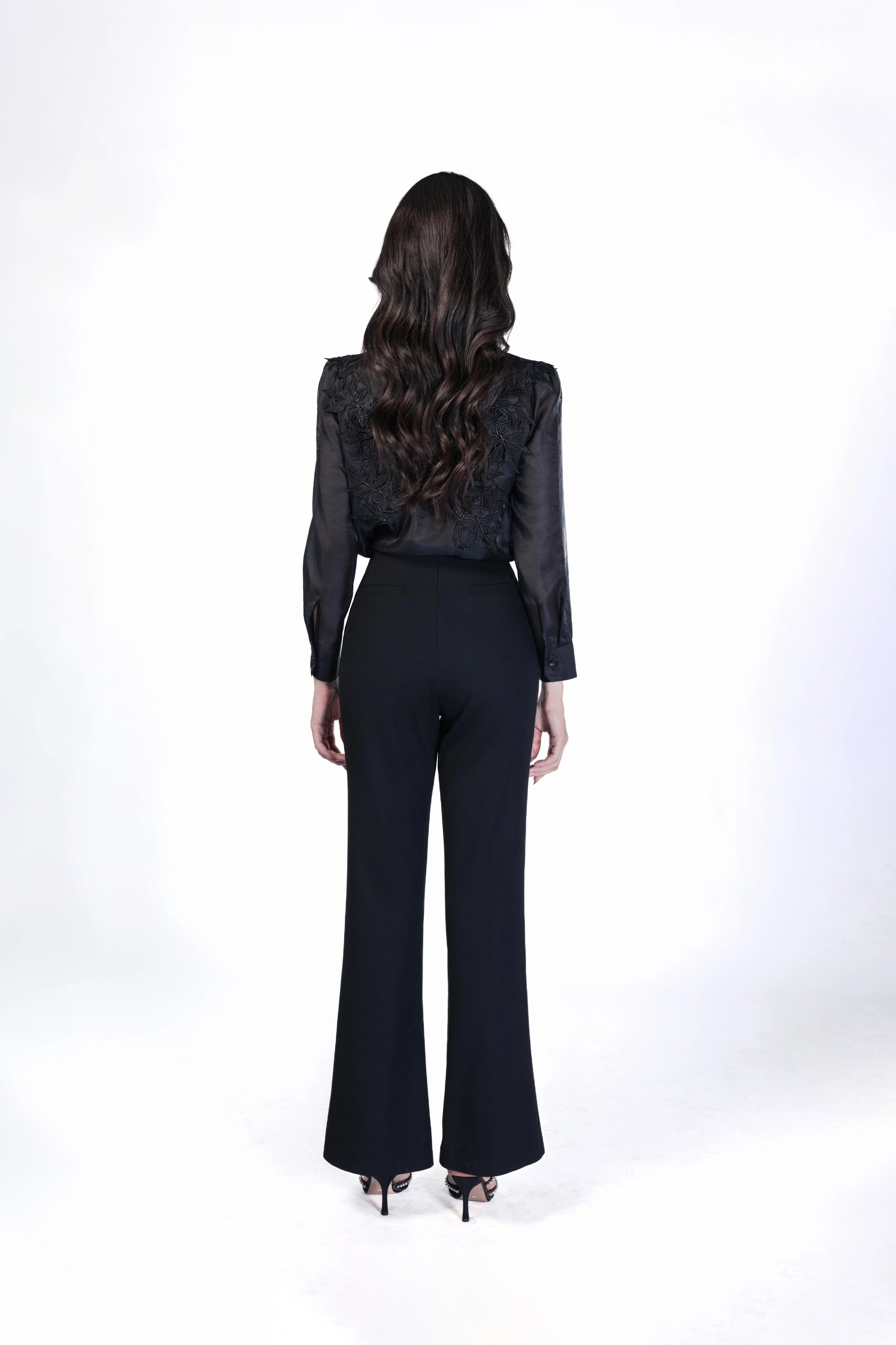 Elegant Blouse with Ruffle Detail and Flare Pants Set ULA