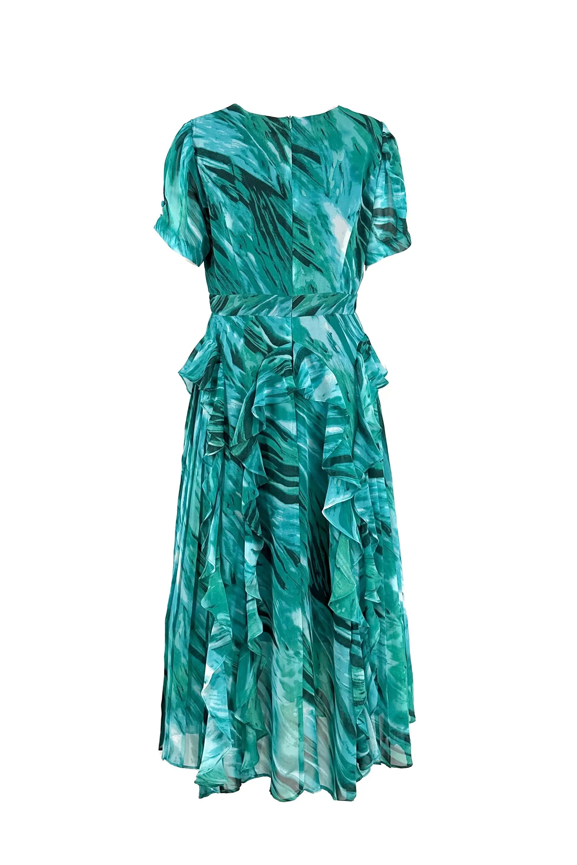 Ladies Summer Elegant V-Neck Ruffle Dress ULA