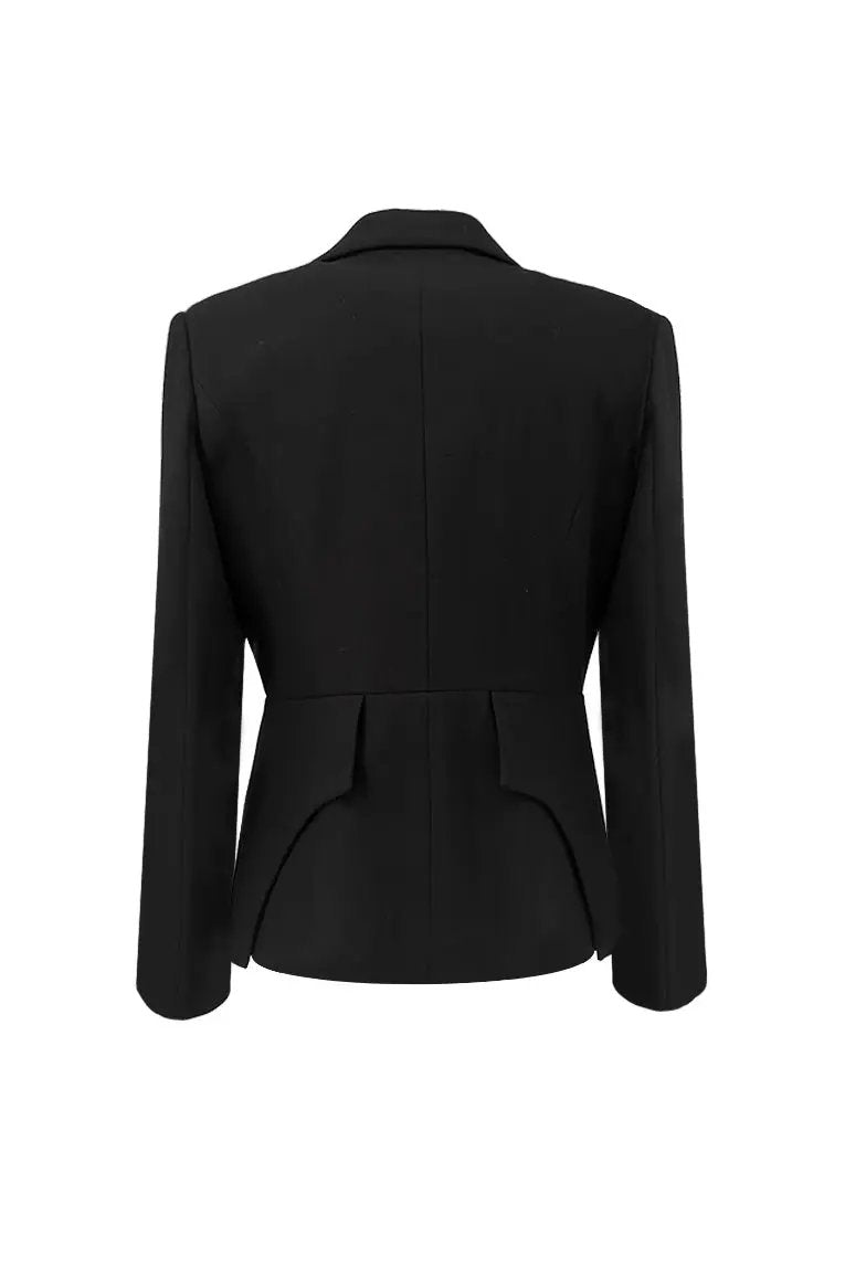 New V-neck waist tied long sleeved black suit dress temperament two-piece set ULA