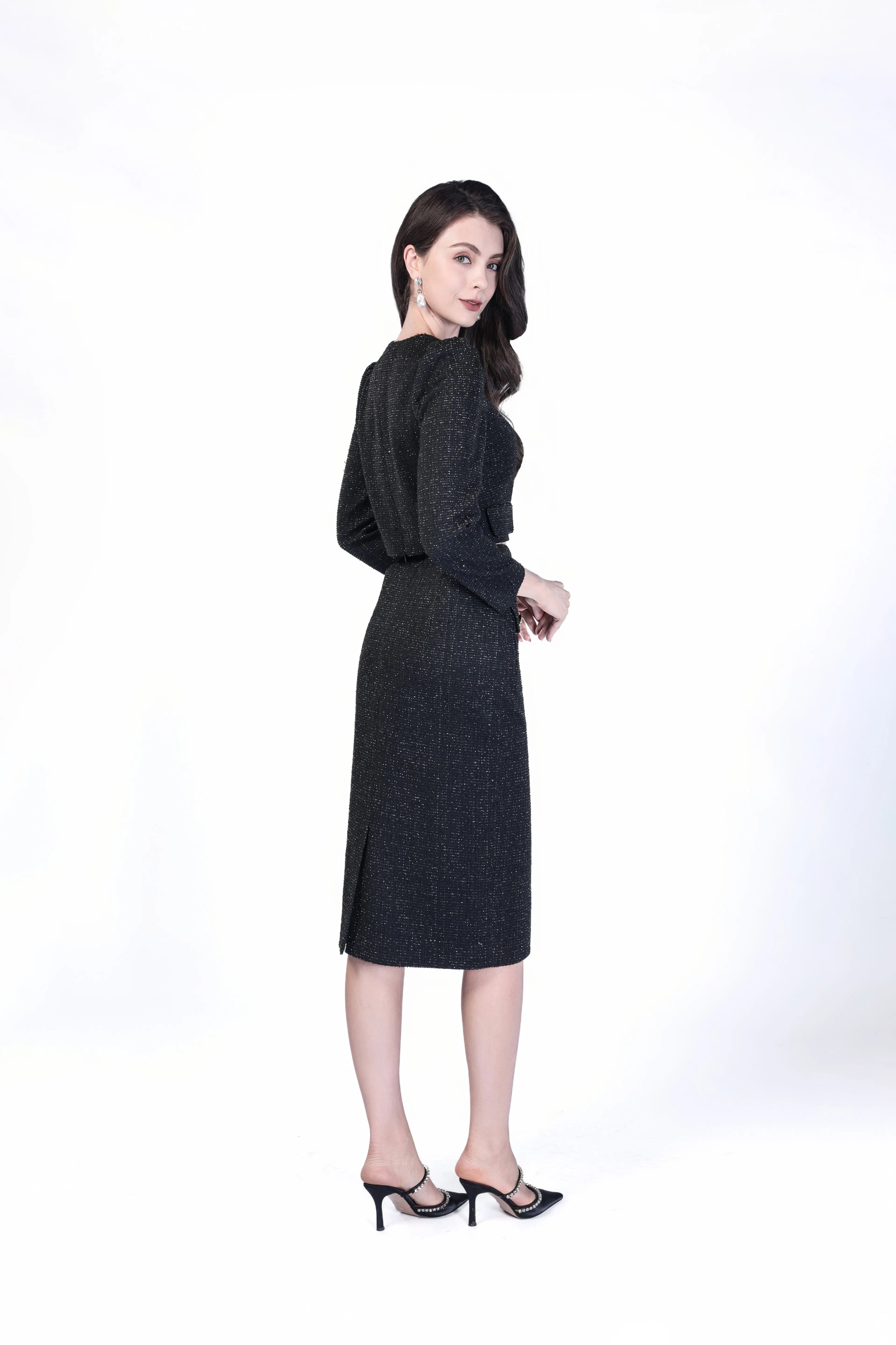 Glittering  Cocktail Dress with Pearl Buttons ULA