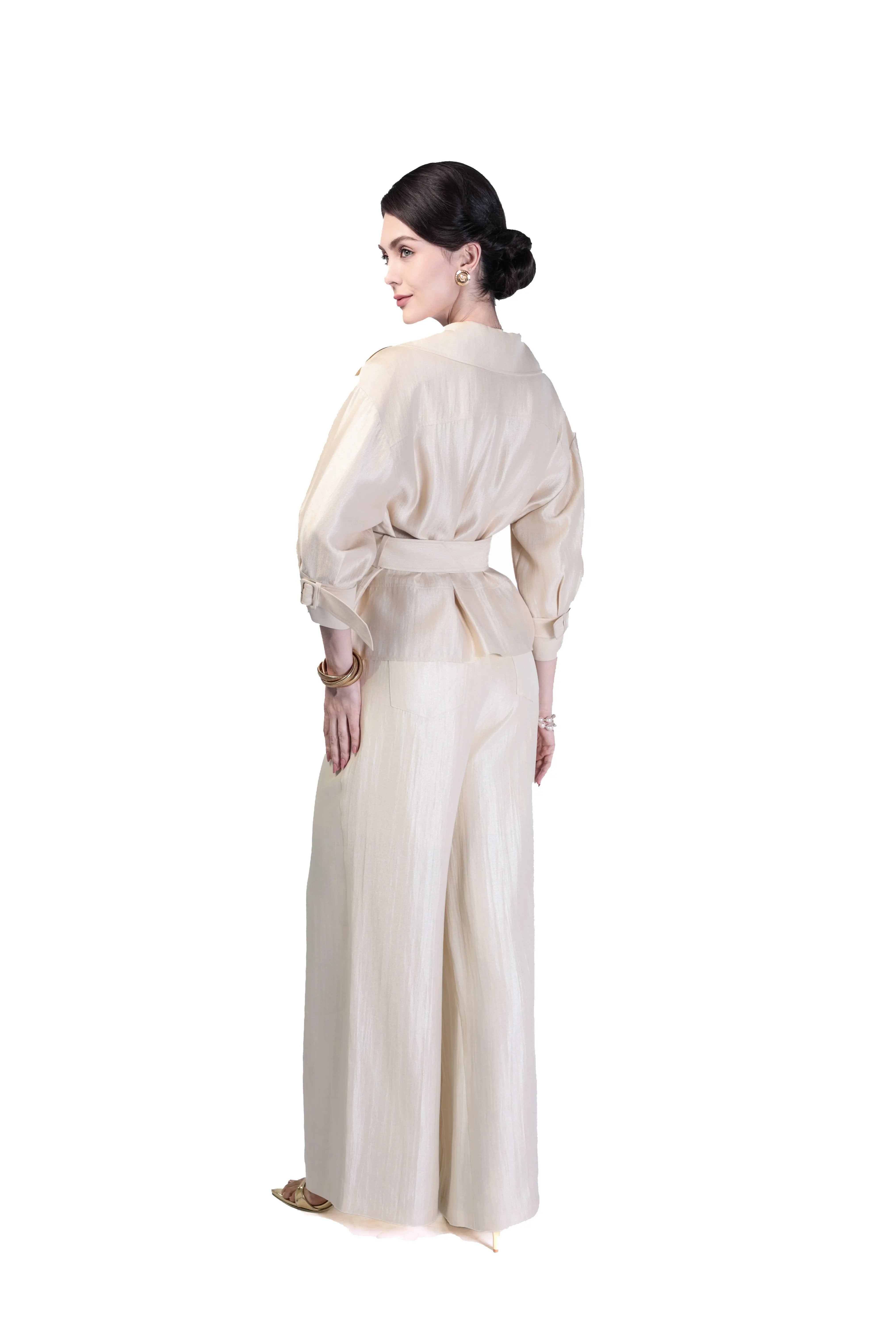 Chic Black Wrap Jacket and Flare Pants Set ULA