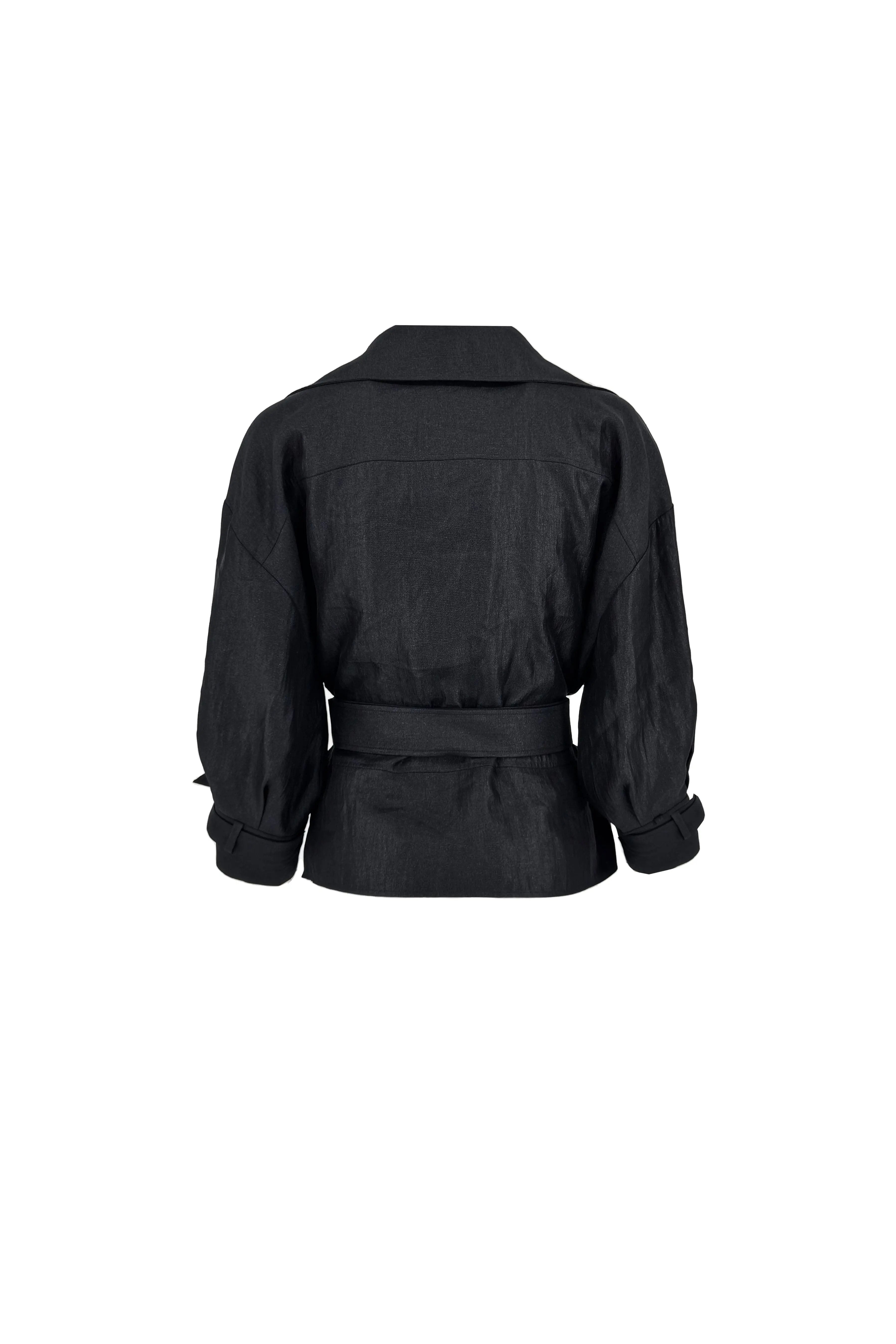 Chic Black Wrap Jacket and Flare Pants Set ULA