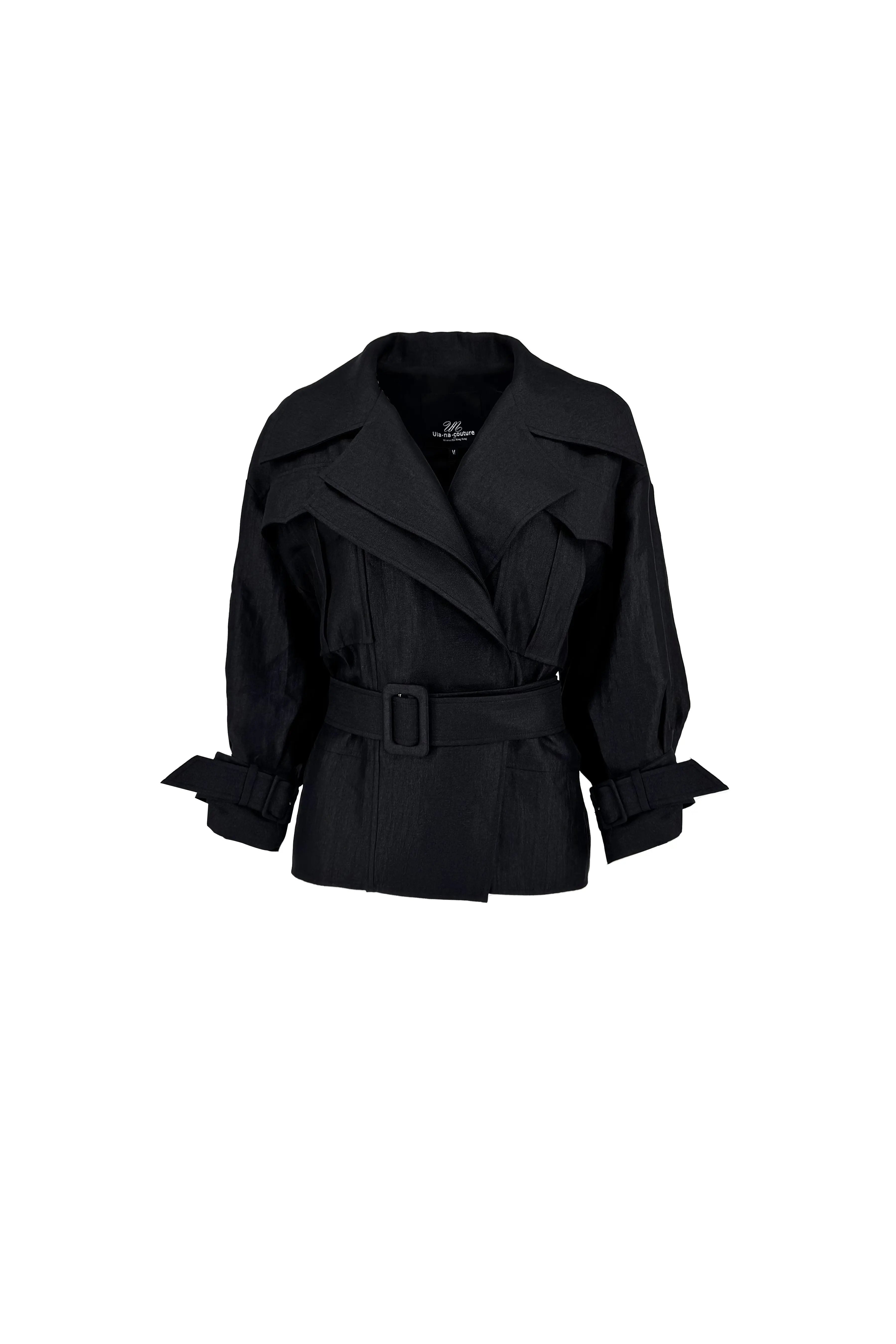 Chic Black Wrap Jacket and Flare Pants Set ULA