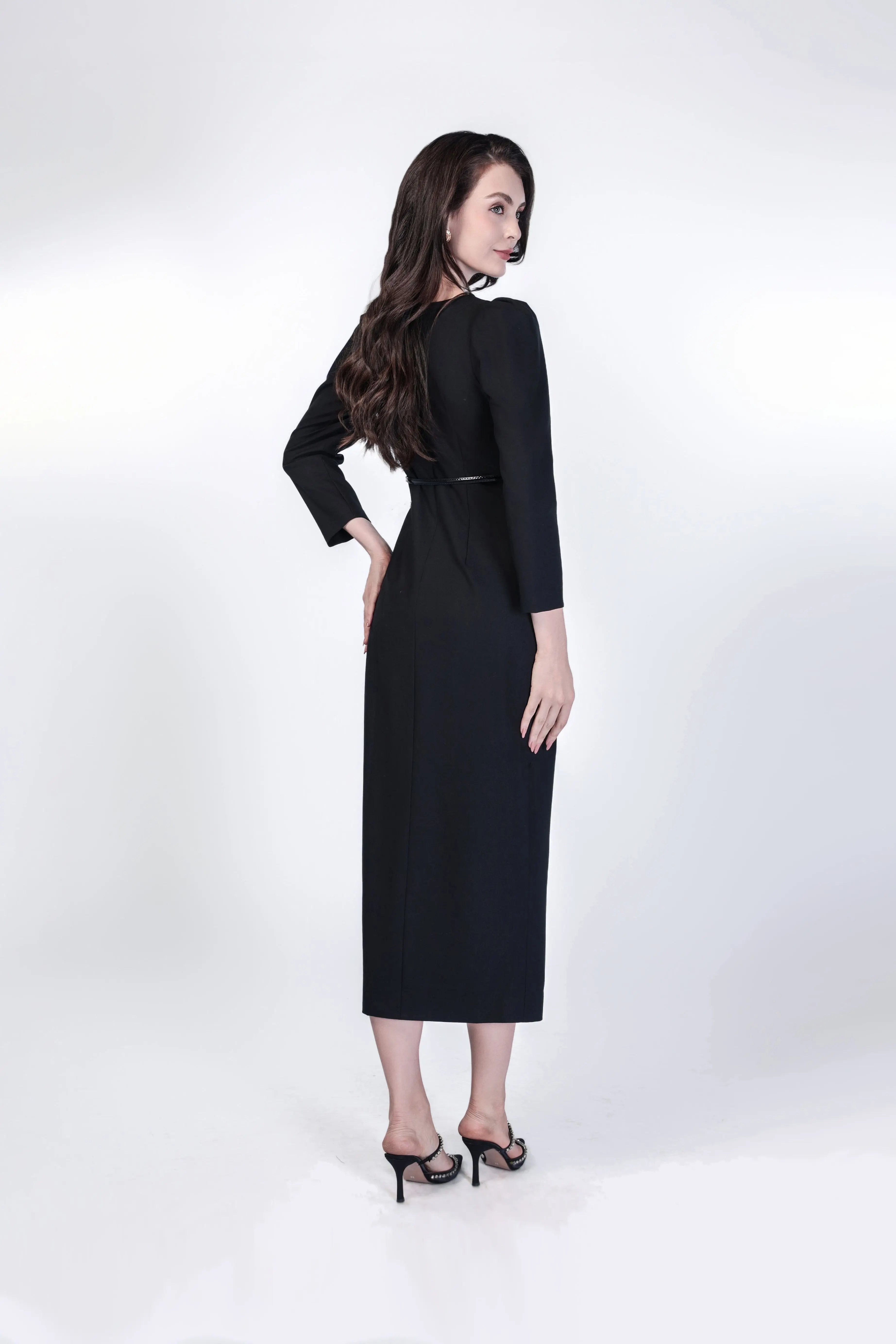 Elegant Black Dress with Beaded Collar ULA