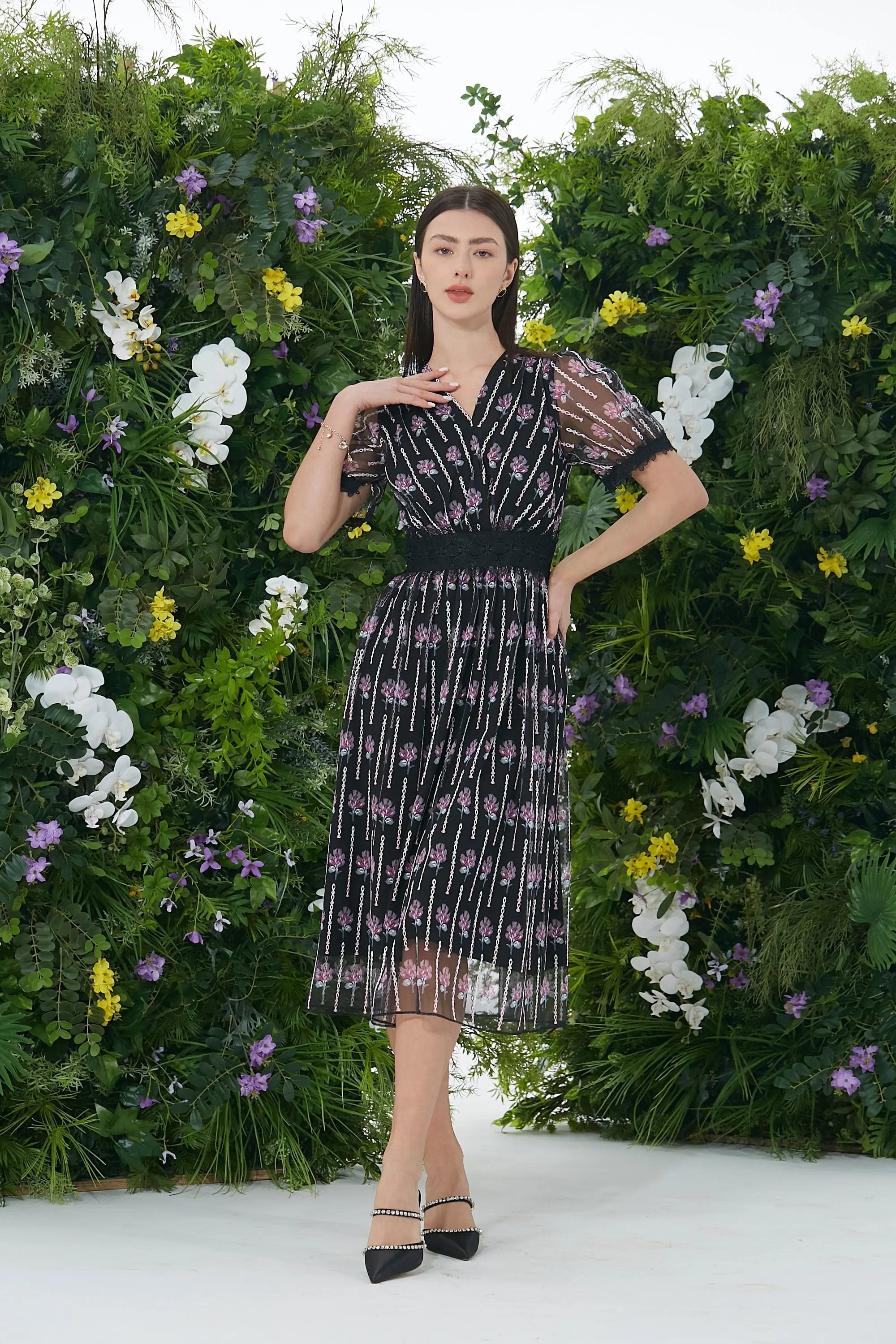 Romantic Floral - Print Mesh Dress - New Arrival ULA