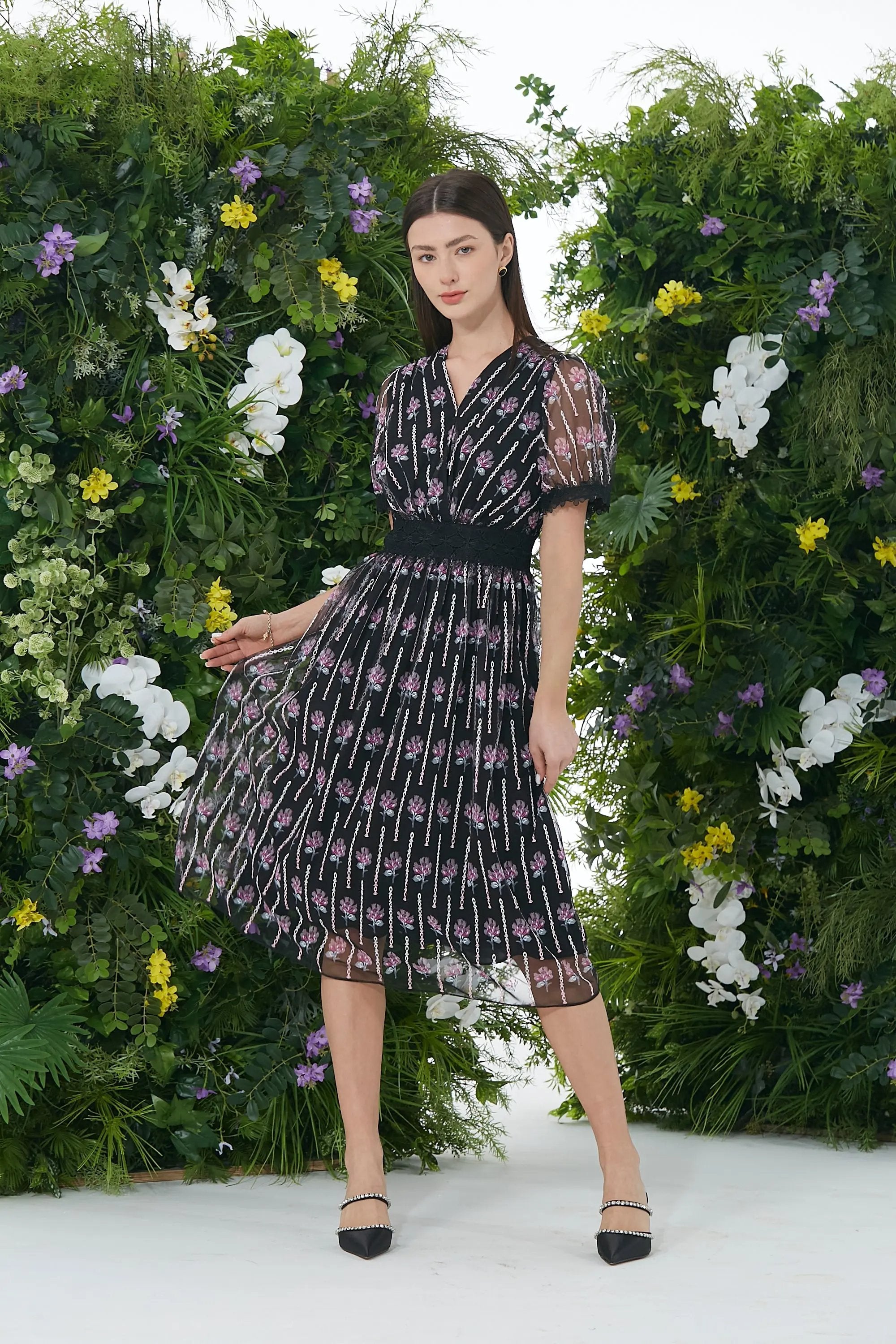 Romantic Floral - Print Mesh Dress - New Arrival ULA