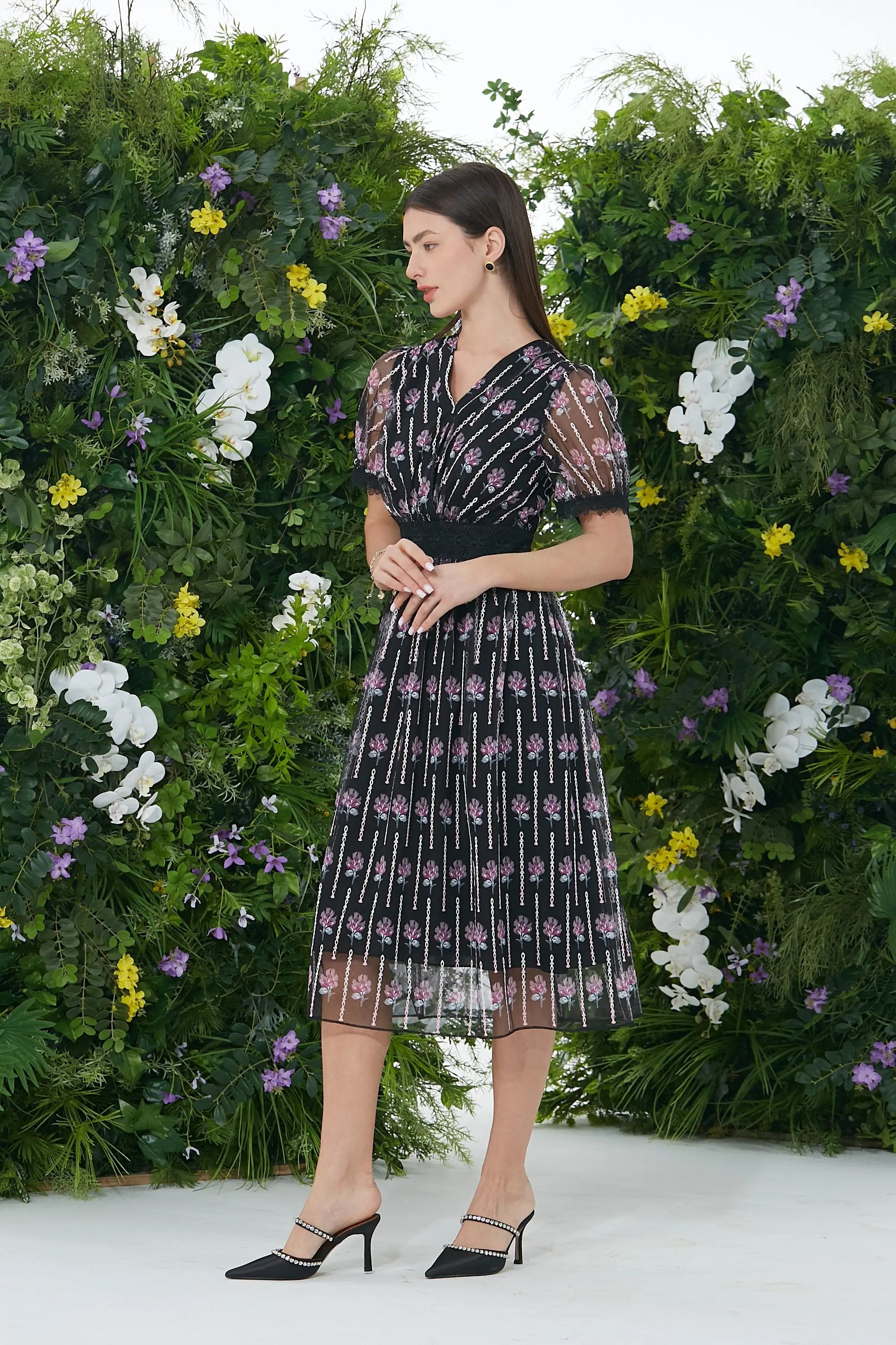 Romantic Floral - Print Mesh Dress - New Arrival ULA