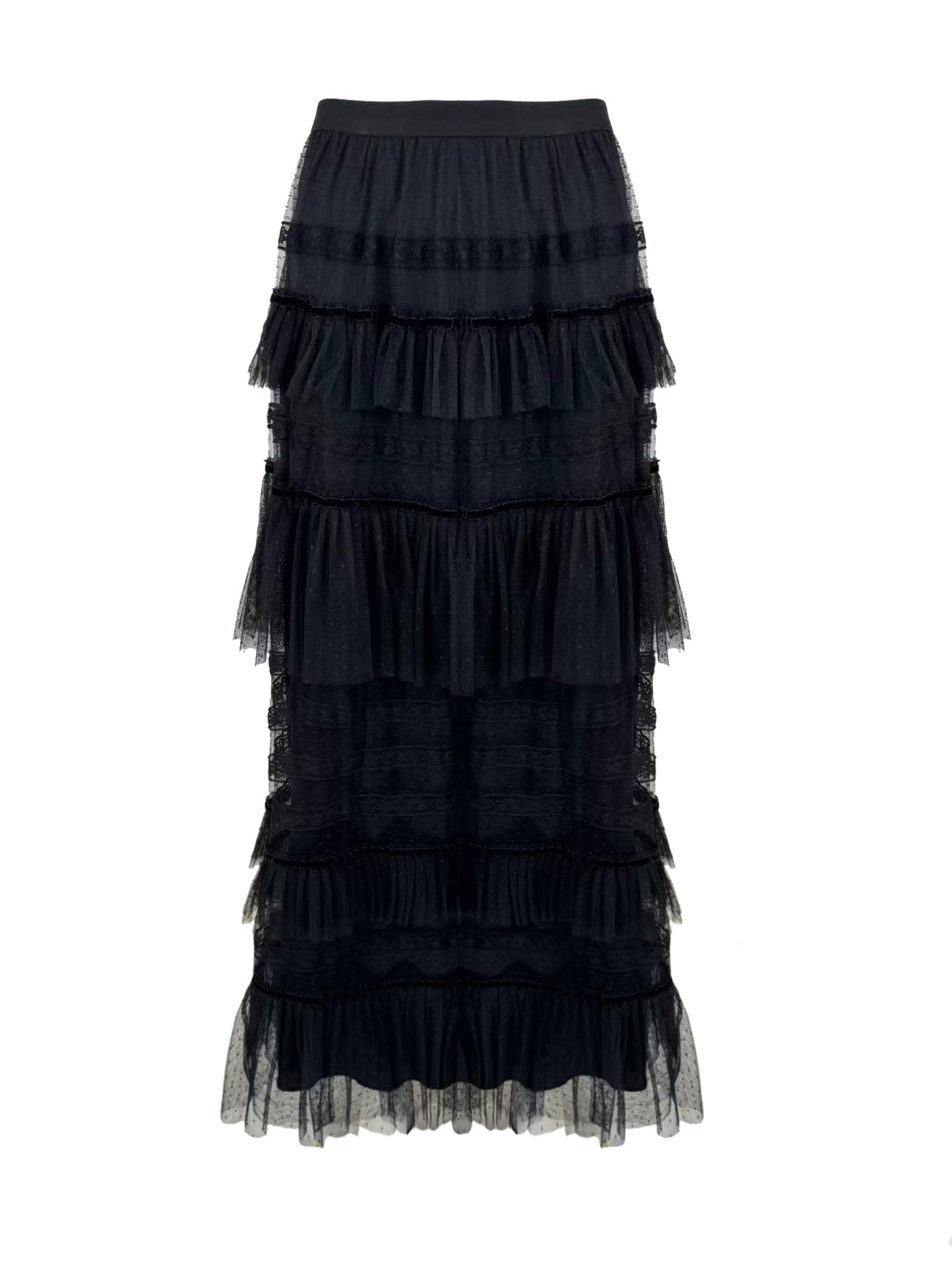 Black Tiered Tulle Maxi Skirt