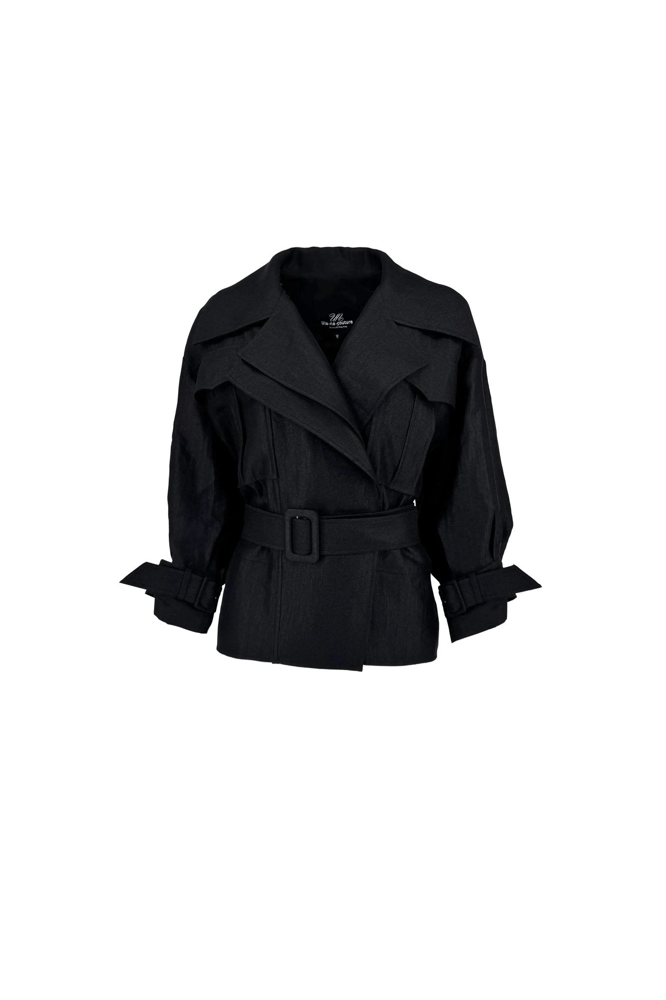 Chic Black Wrap Jacket and Flare Pants Set ULA