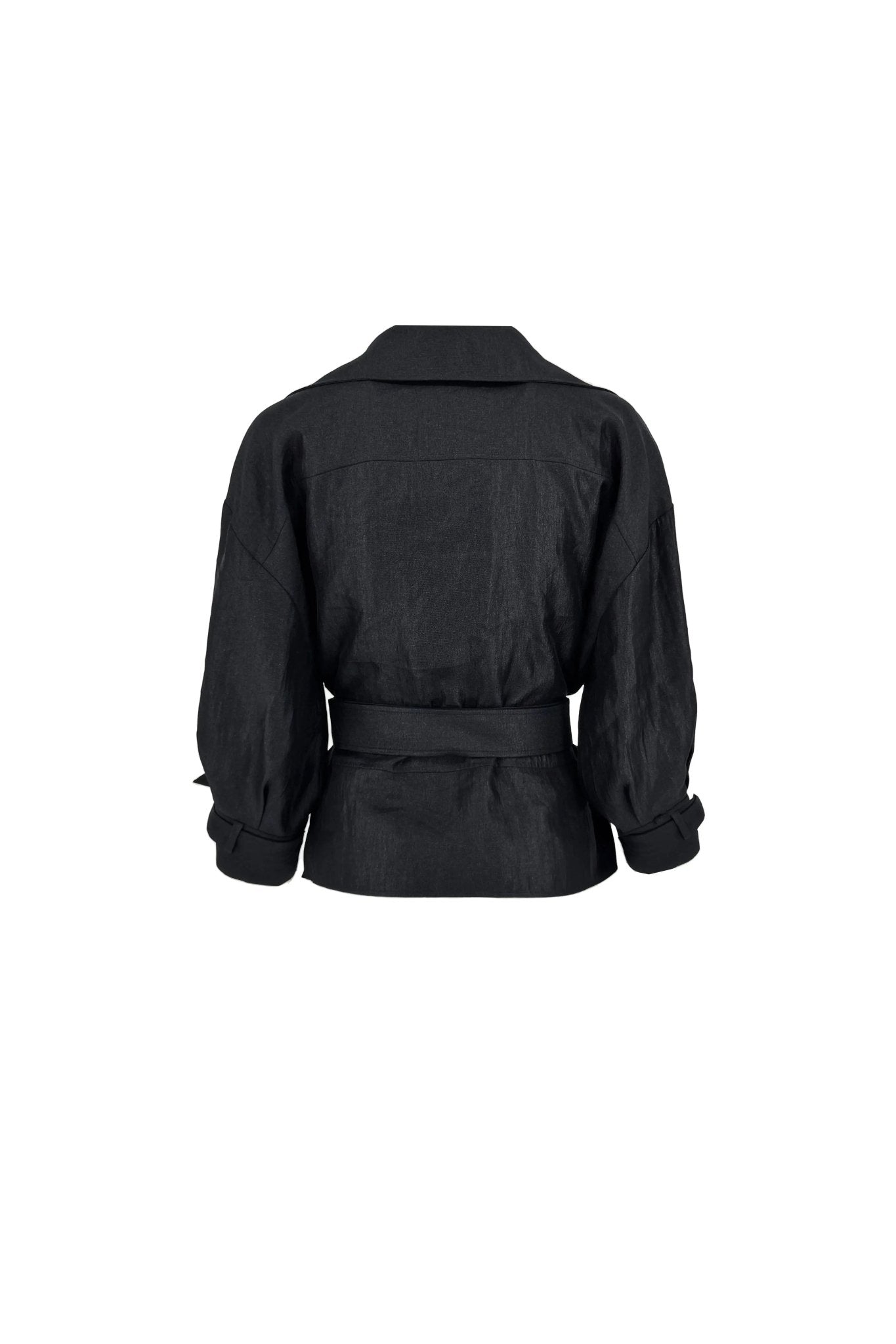 Chic Black Wrap Jacket and Flare Pants Set ULA