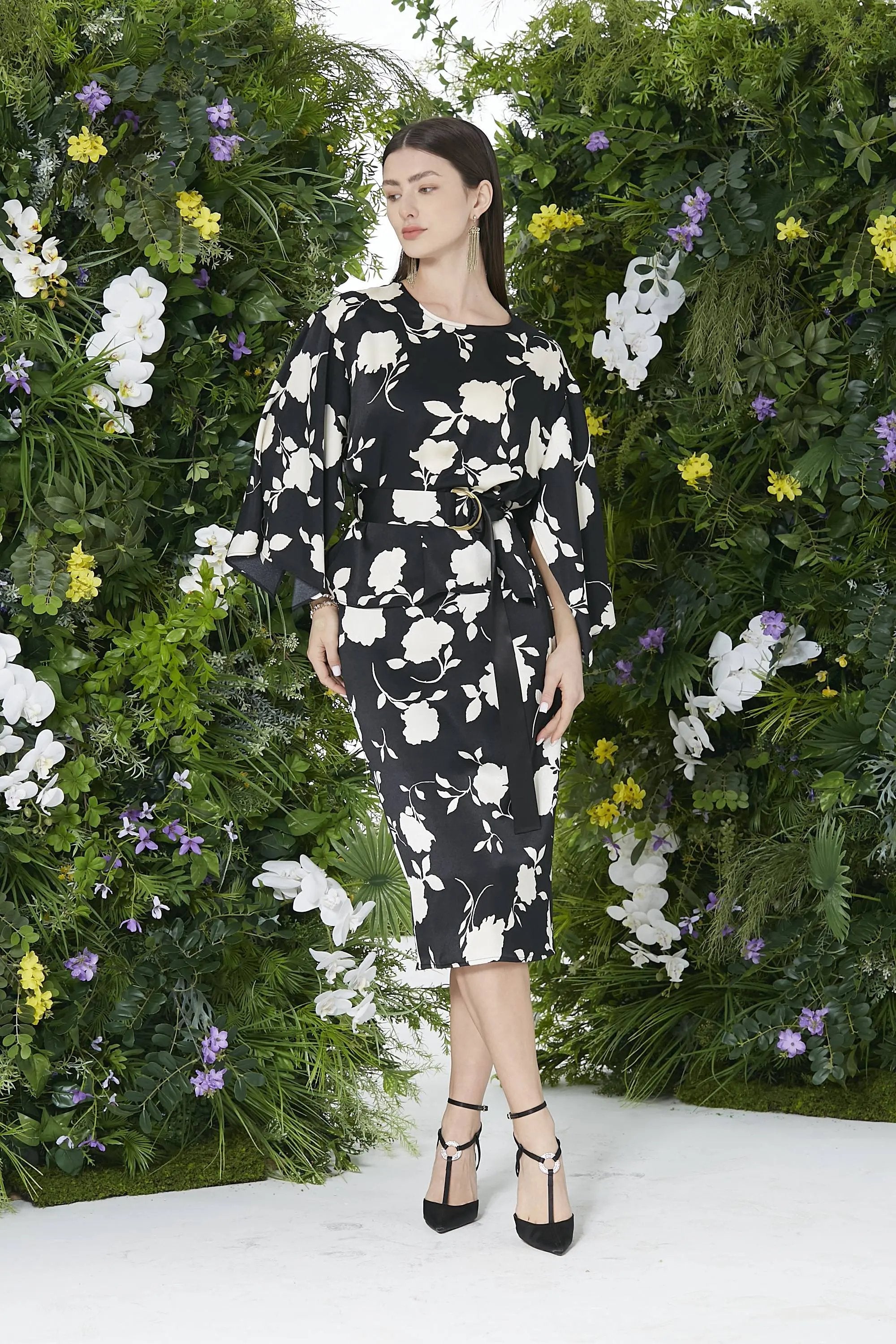 Women’s Spring High Delicacy Printing Elegant Nipped Waists Dress ULA