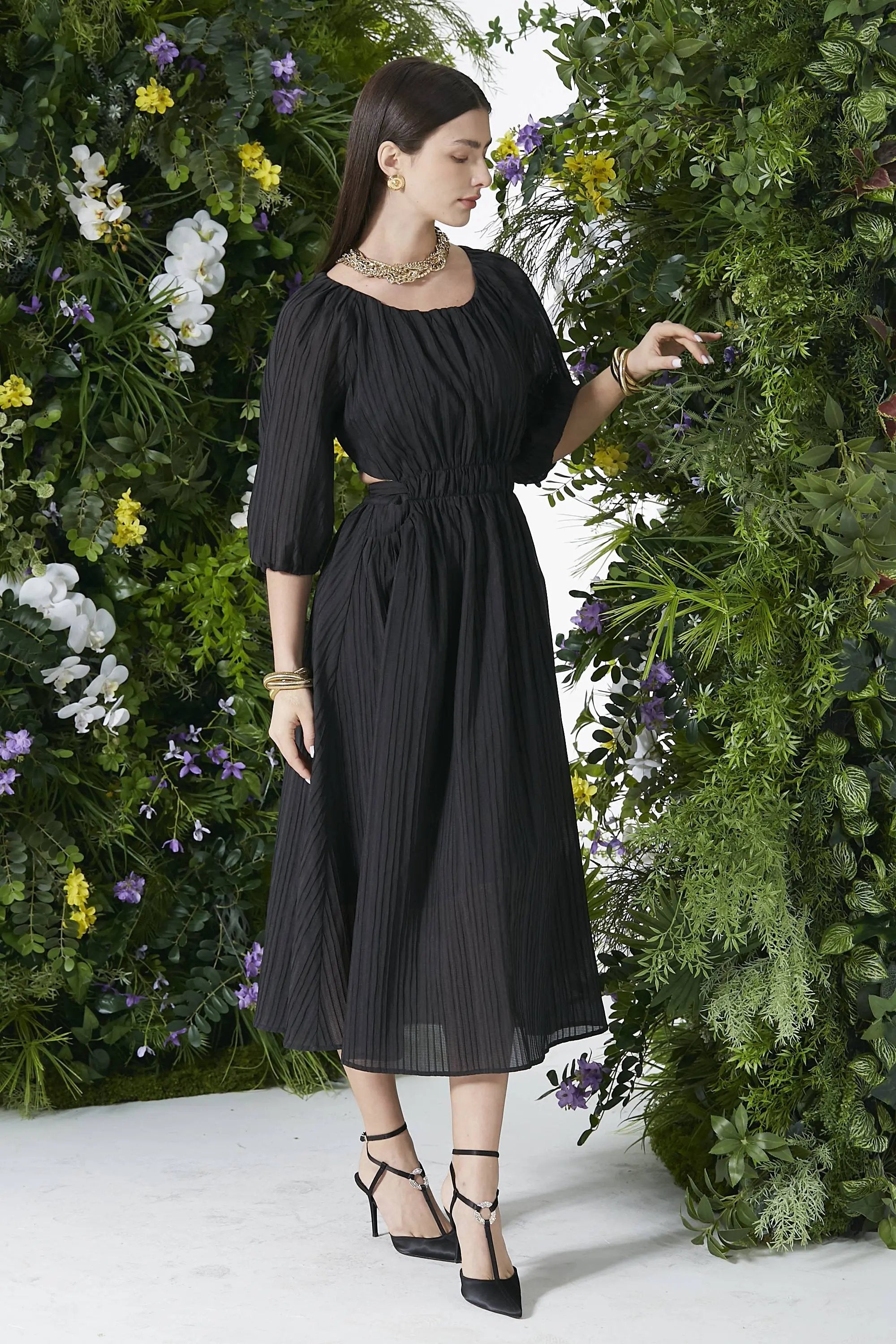 Ladies’ Spring and Summer Intellectual Round Neck Waist Dress ULA