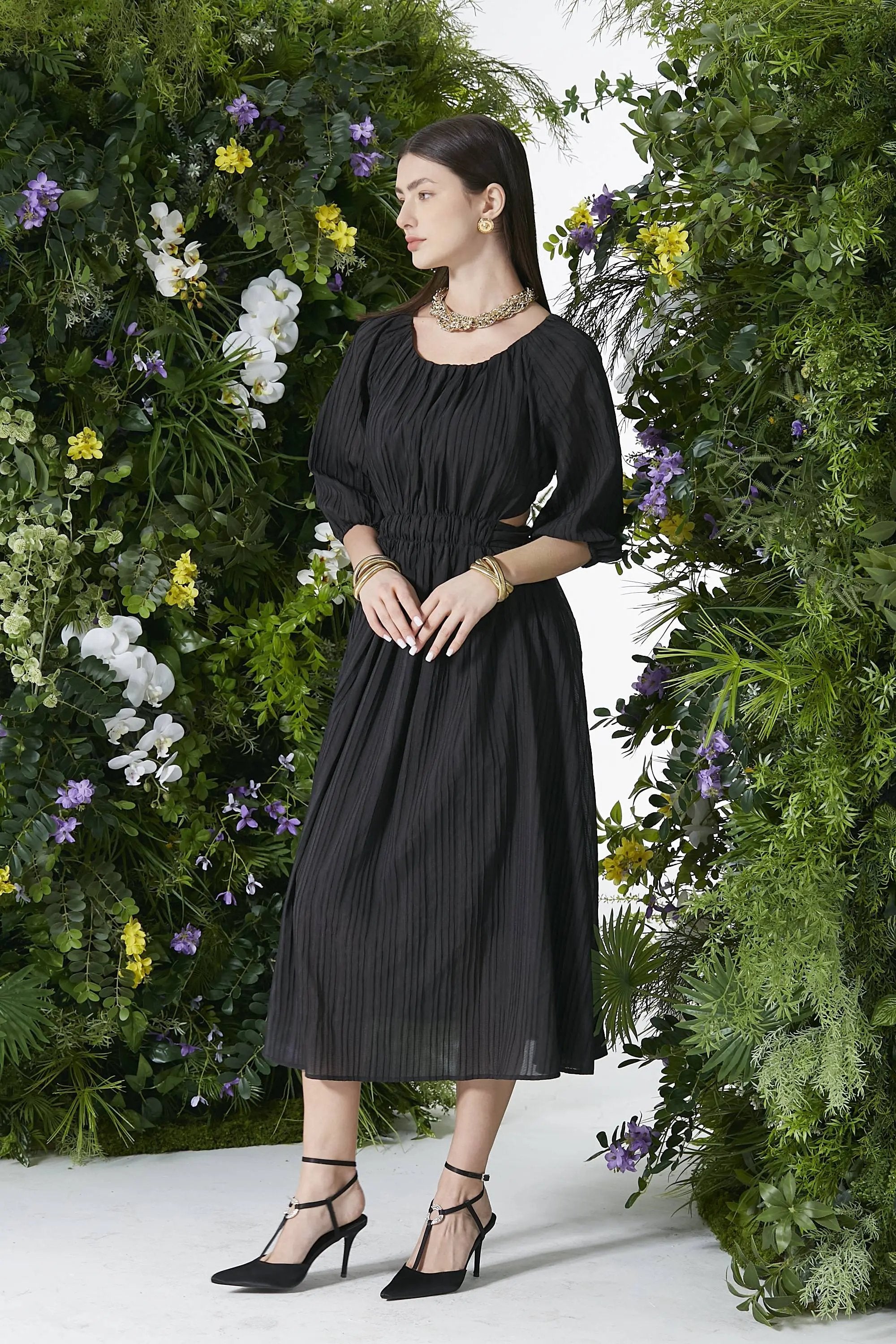 Ladies’ Spring and Summer Intellectual Round Neck Waist Dress ULA