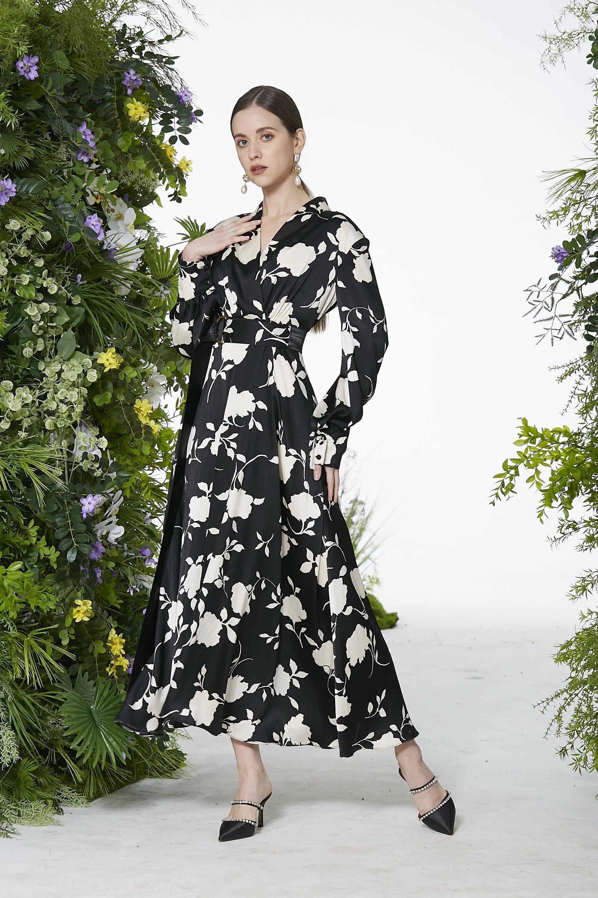 Summer new lace lace lace fishtail skirt with printed medium length, small stature, high temperament dress for women ULA