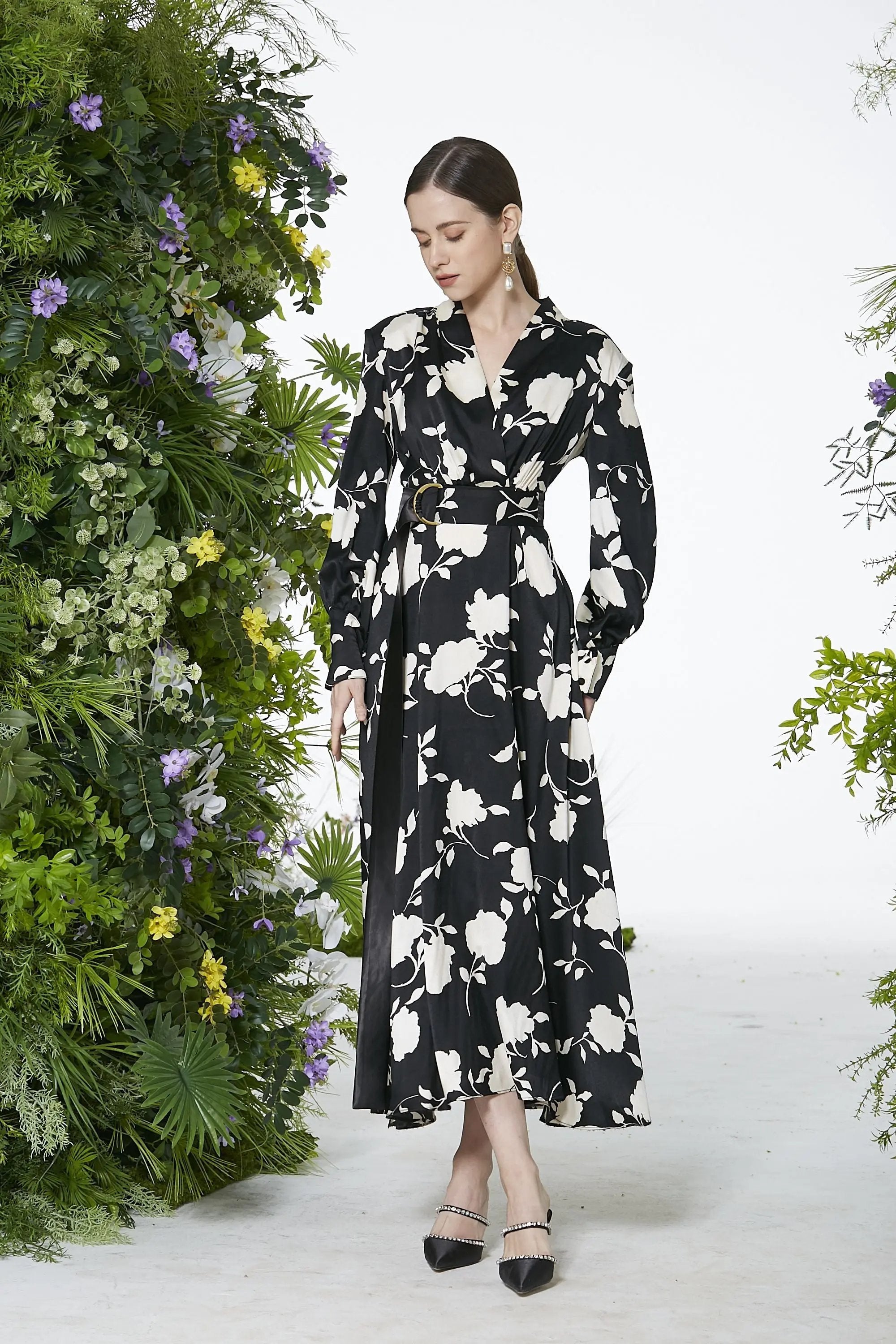 Summer new lace lace lace fishtail skirt with printed medium length, small stature, high temperament dress for women ULA