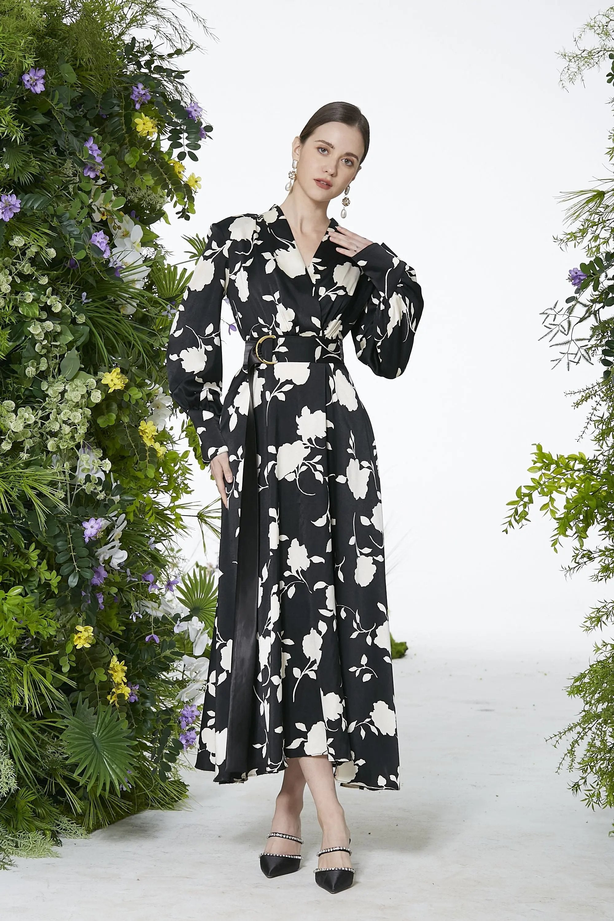 Summer new lace lace lace fishtail skirt with printed medium length, small stature, high temperament dress for women ULA